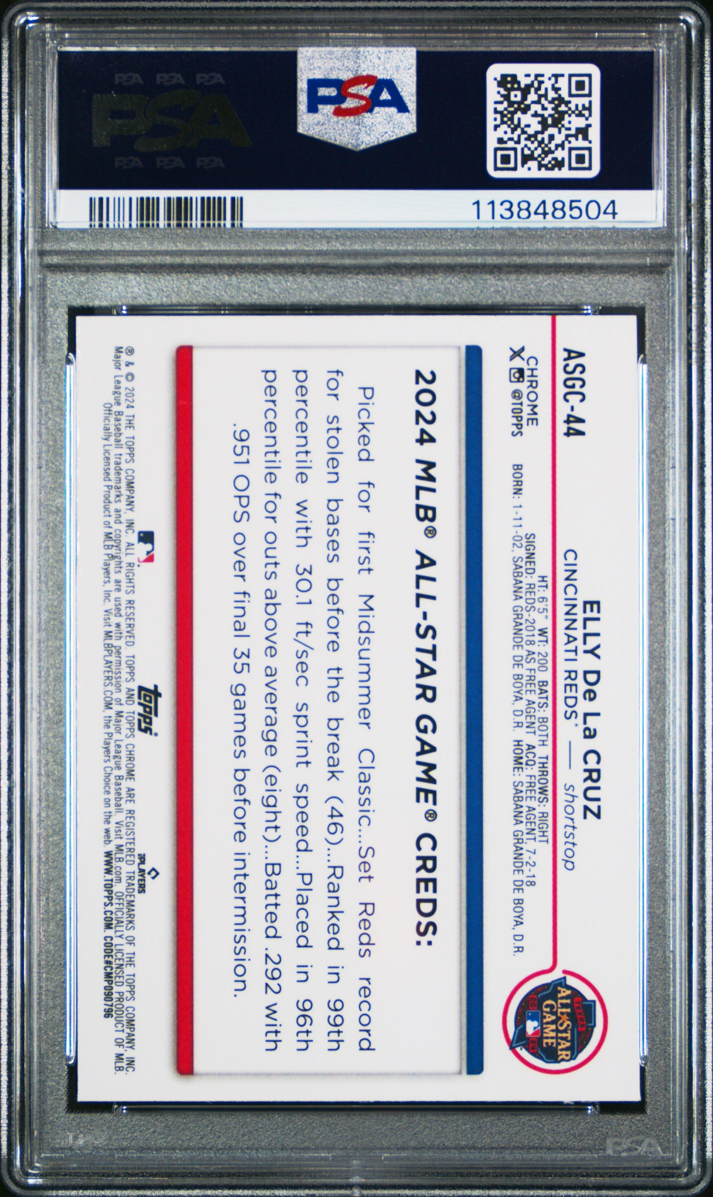 2024 Topps Chrome Update Elly De La Cruz All-Star Game Refractor RC #44 PSA 8