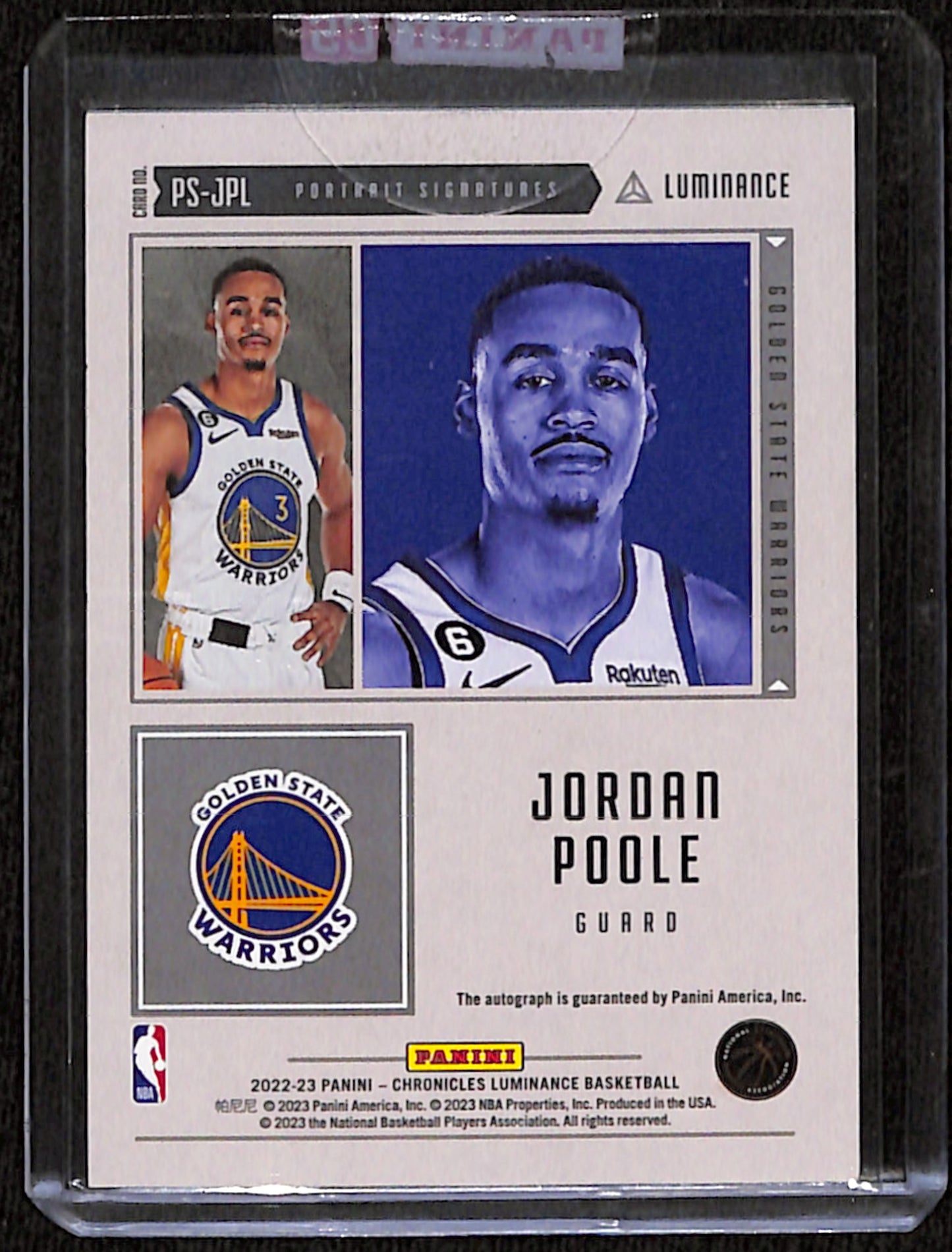 2022-23 Panini Chronicles Jordan Poole Portrait Signatures /99 #PS-JPL