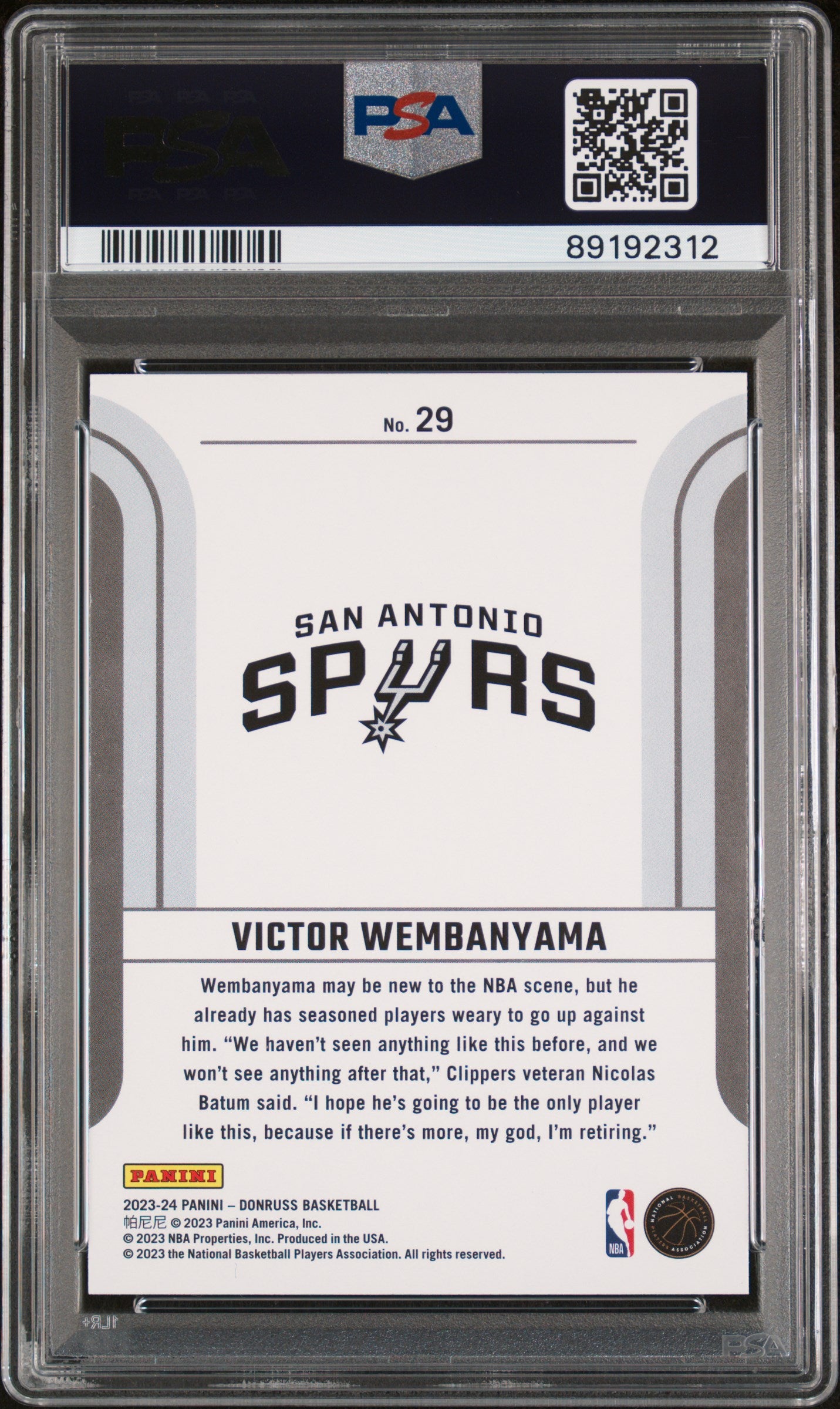 2023 Panini Donruss Victor Wembanyama Franchise Features #29 PSA 10