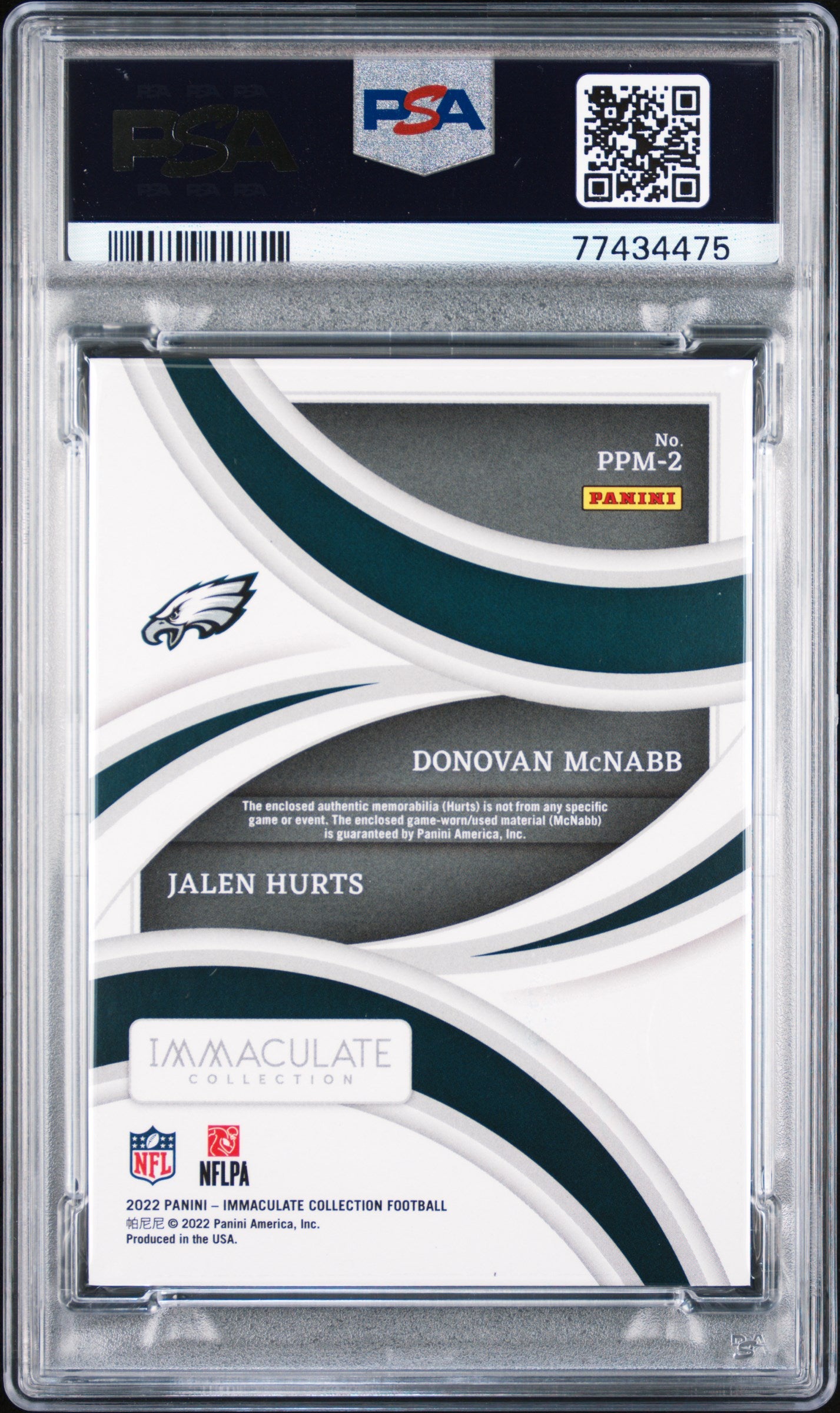 2022 Panini Immaculate Collection Mcnabb Hurts Past And Present #PPM2 PSA 9