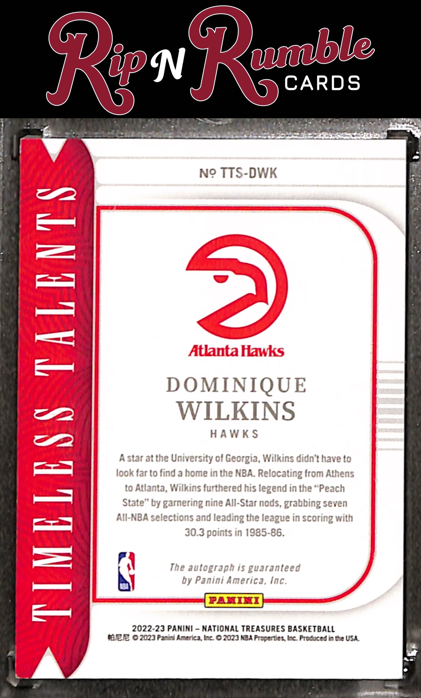 2022-23 National Treasures Dominique Wilkins Timeless Talents Signatures /49