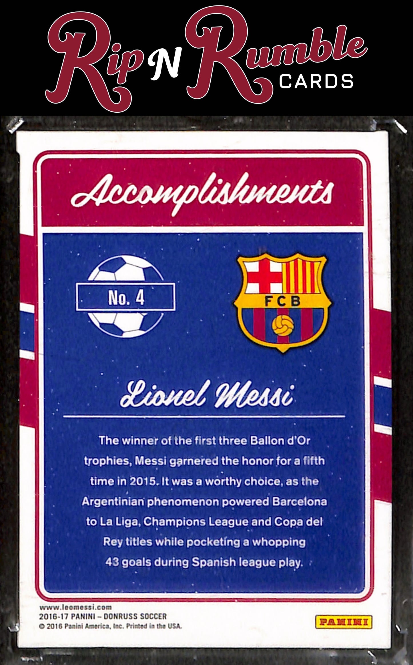 2016-17 Donruss Lionel Messi Accomplishments Holographic #4