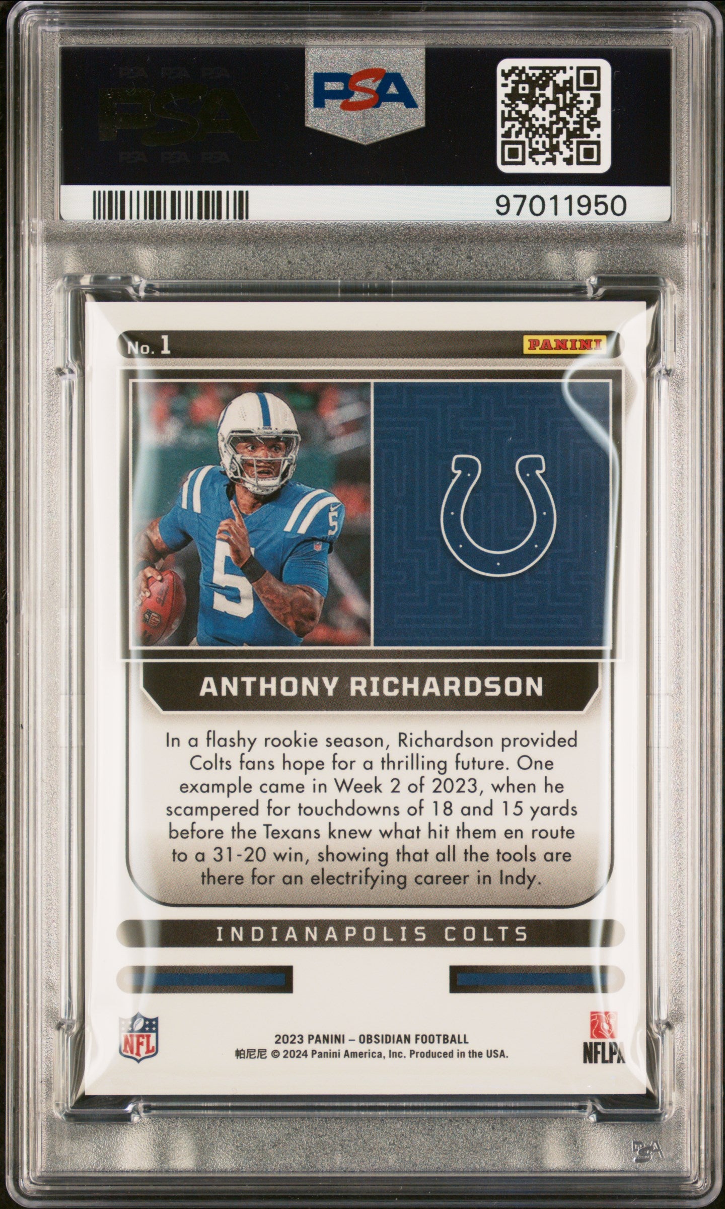 Anthony Richardson 2023 Panini Obsidian Supernova Asia Red Flood #1 PSA 9 RC