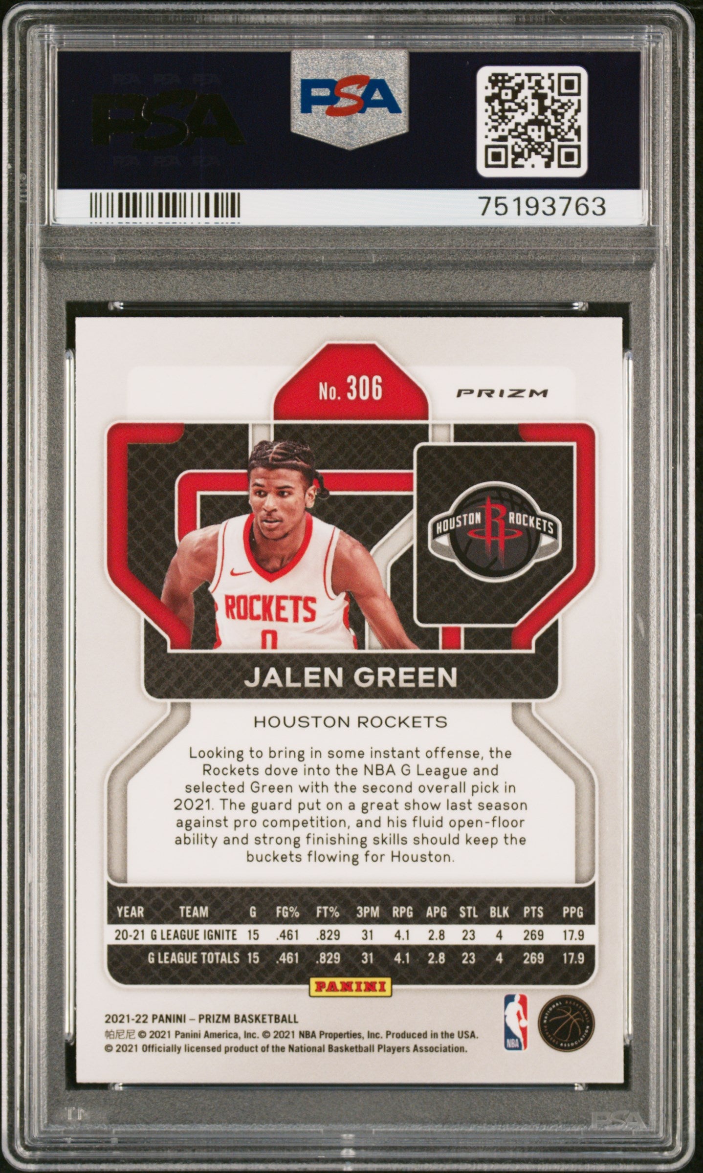 2021 Panini Prizm Jalen Green Ice #306 PSA 9