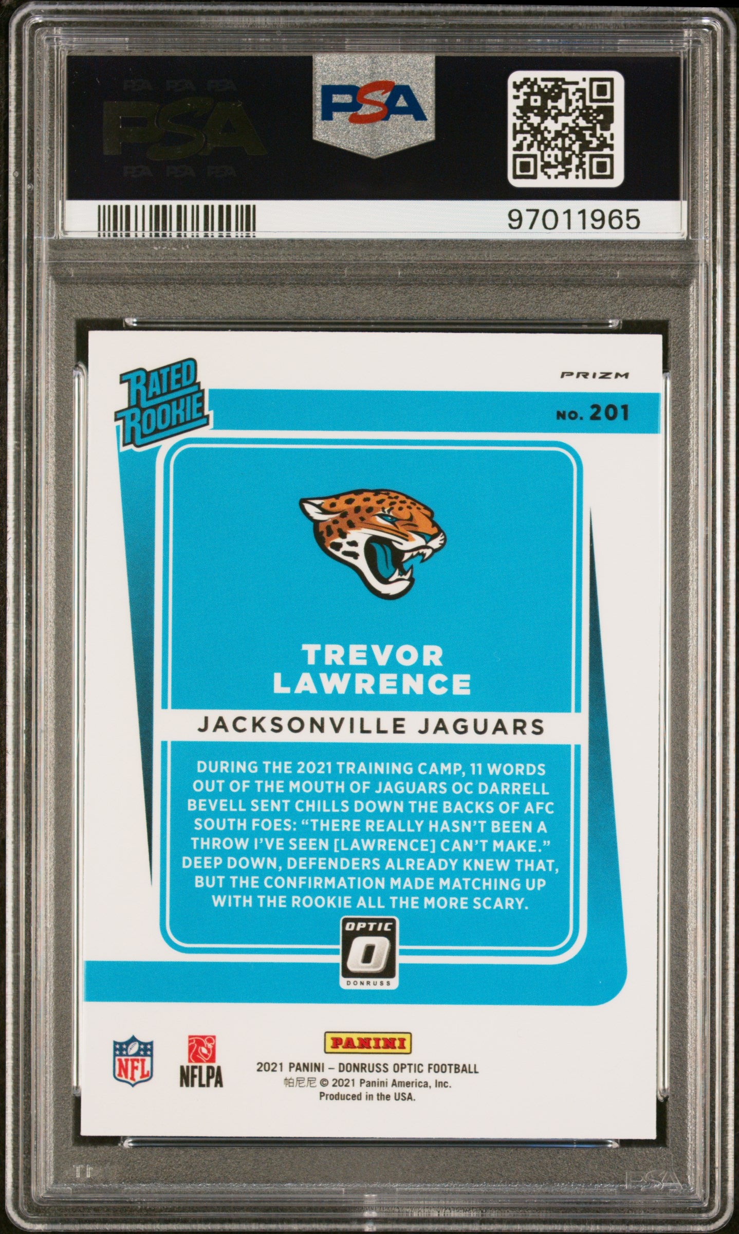 Trevor Lawrence 2021 Panini Donruss Optic Holo #201 PSA 9 RC