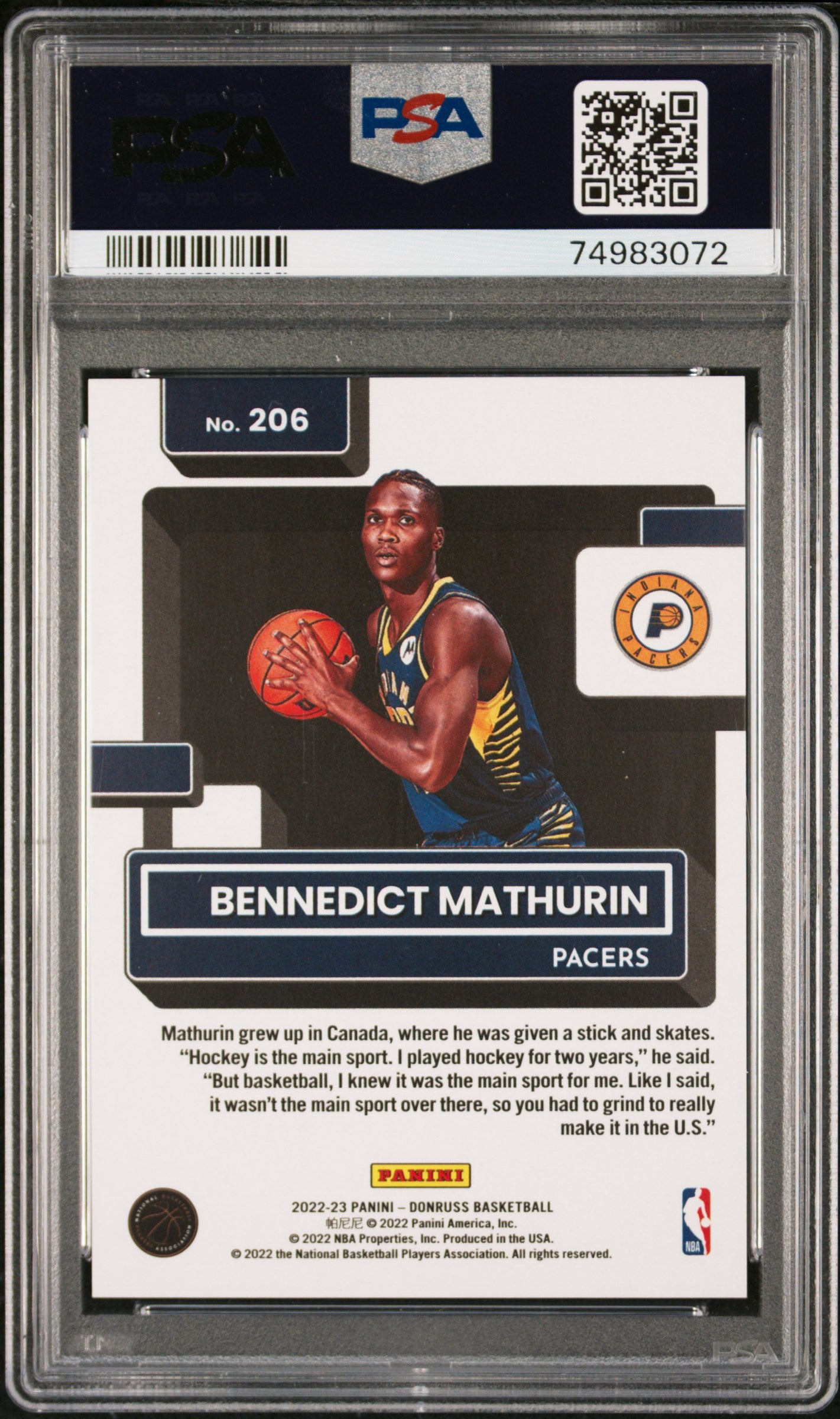 Bennedict Mathurin 2022 Panini Donruss Red Holo Laser /99 #206 PSA 10 RC