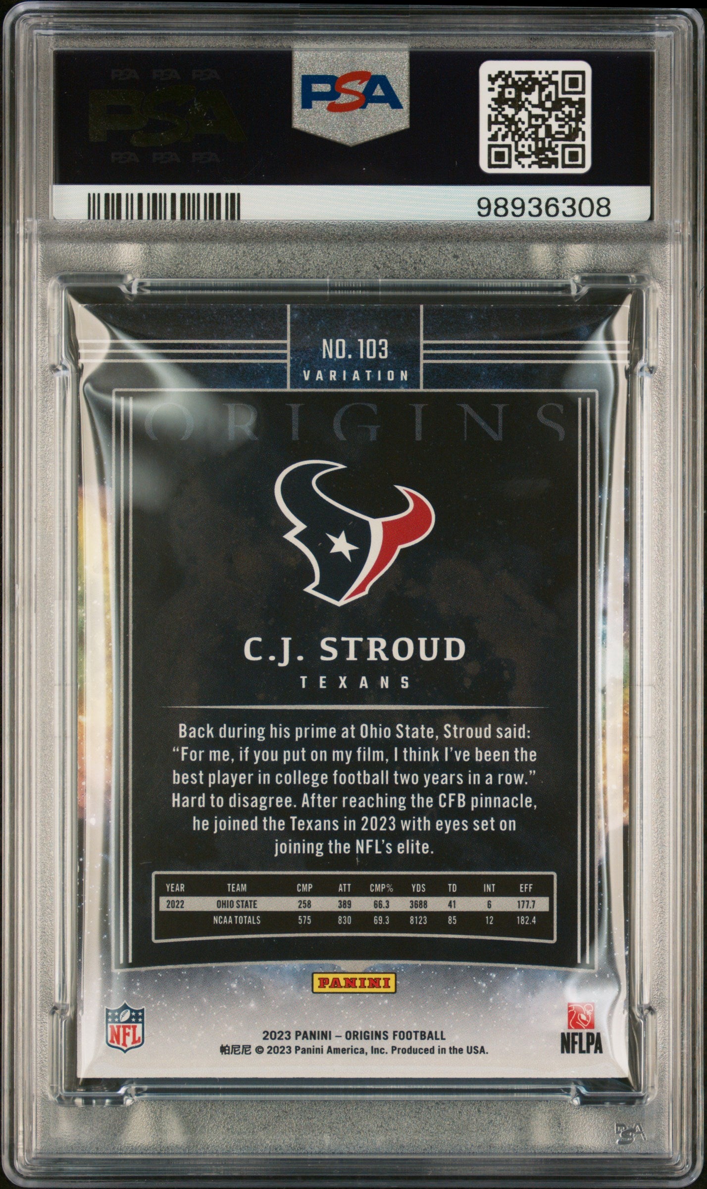 2023 Panini Origins CJ Stroud Variation #103 RC PSA 8