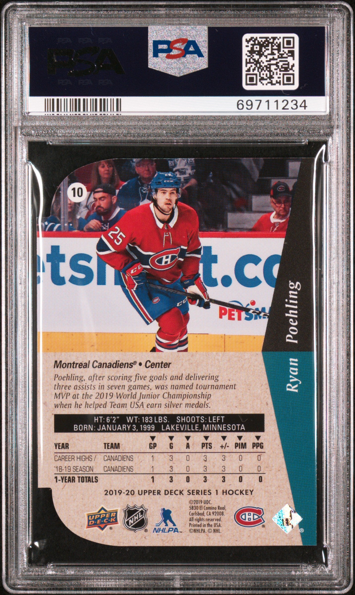 2019 Upper Deck Ryan Poehling 1994 95 Tribute Die Cuts #10 PSA 10