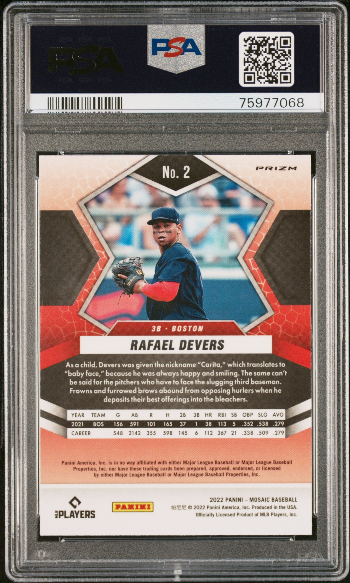 2022 Panini Mosaic Rafael Devers Mosaic #2 PSA 10