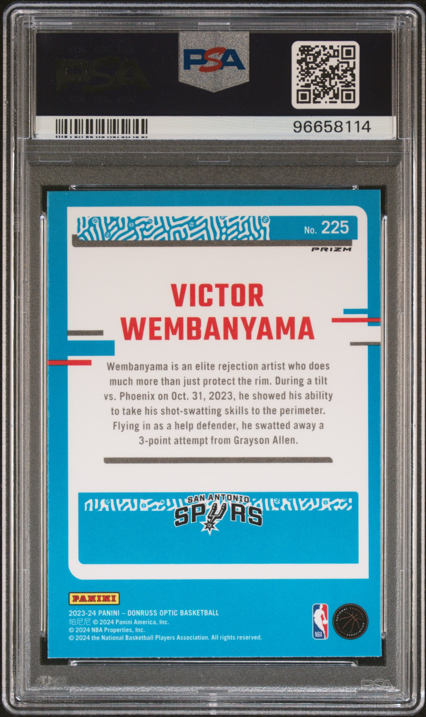 Victor Wembanyama 2023 Panini Donruss Optic Holo #225 PSA 9 RC