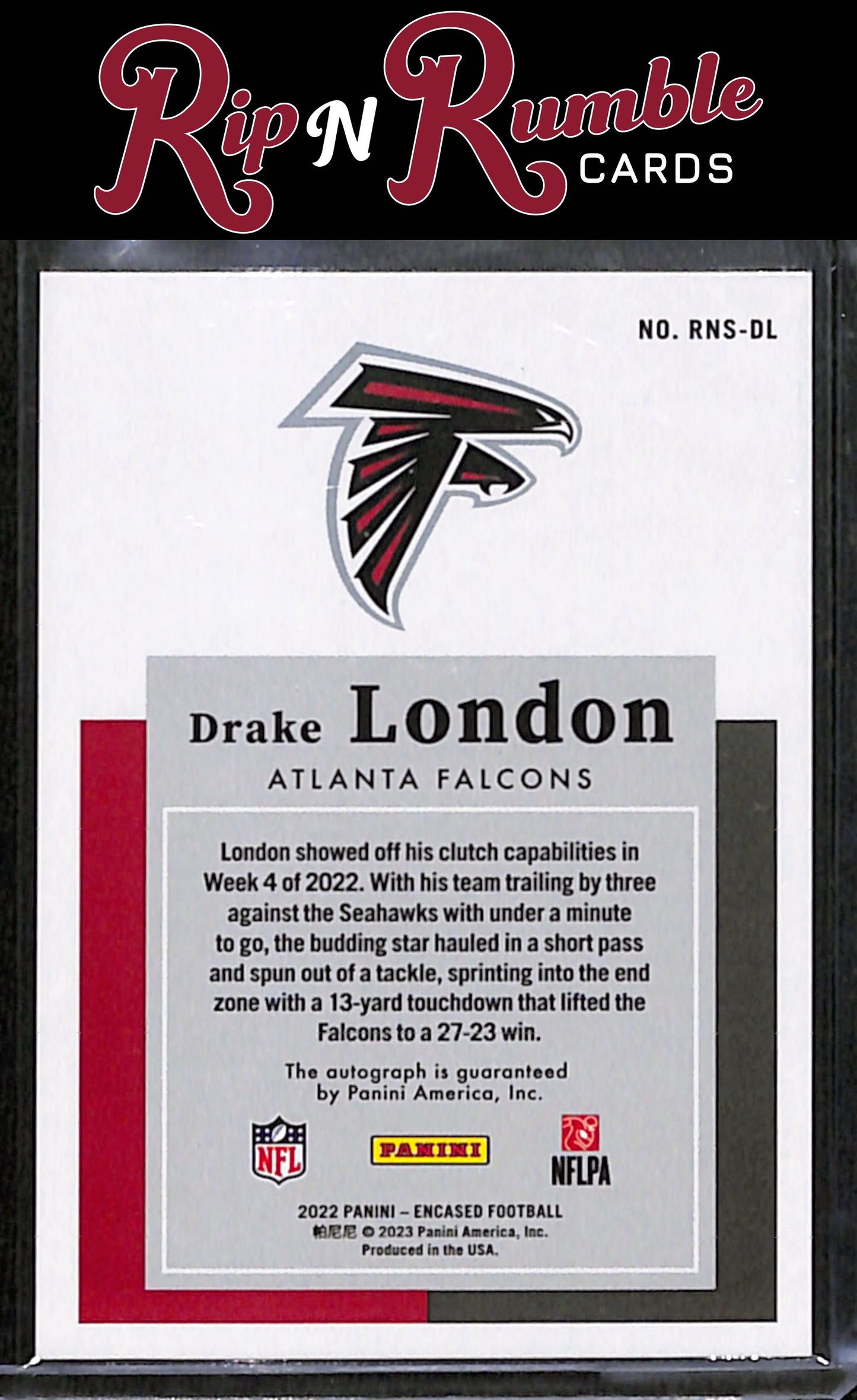 Drake London 2022 Panini Encased Rookie Notable Signatures Sapphire /50 #RNS-DL