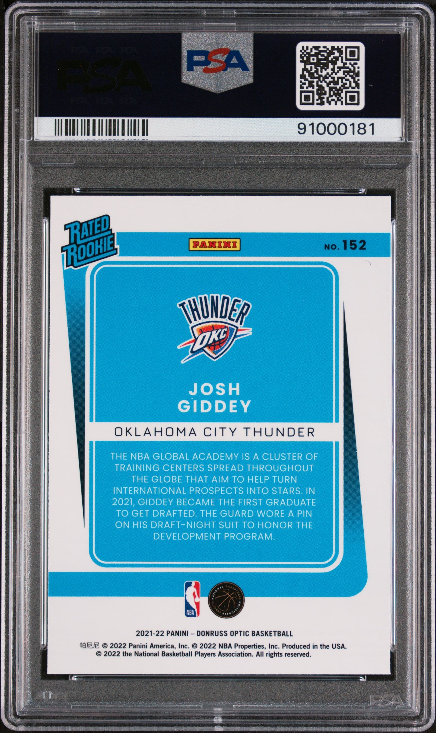 Josh Giddey 2021 Panini Donruss Optic #152 PSA 8