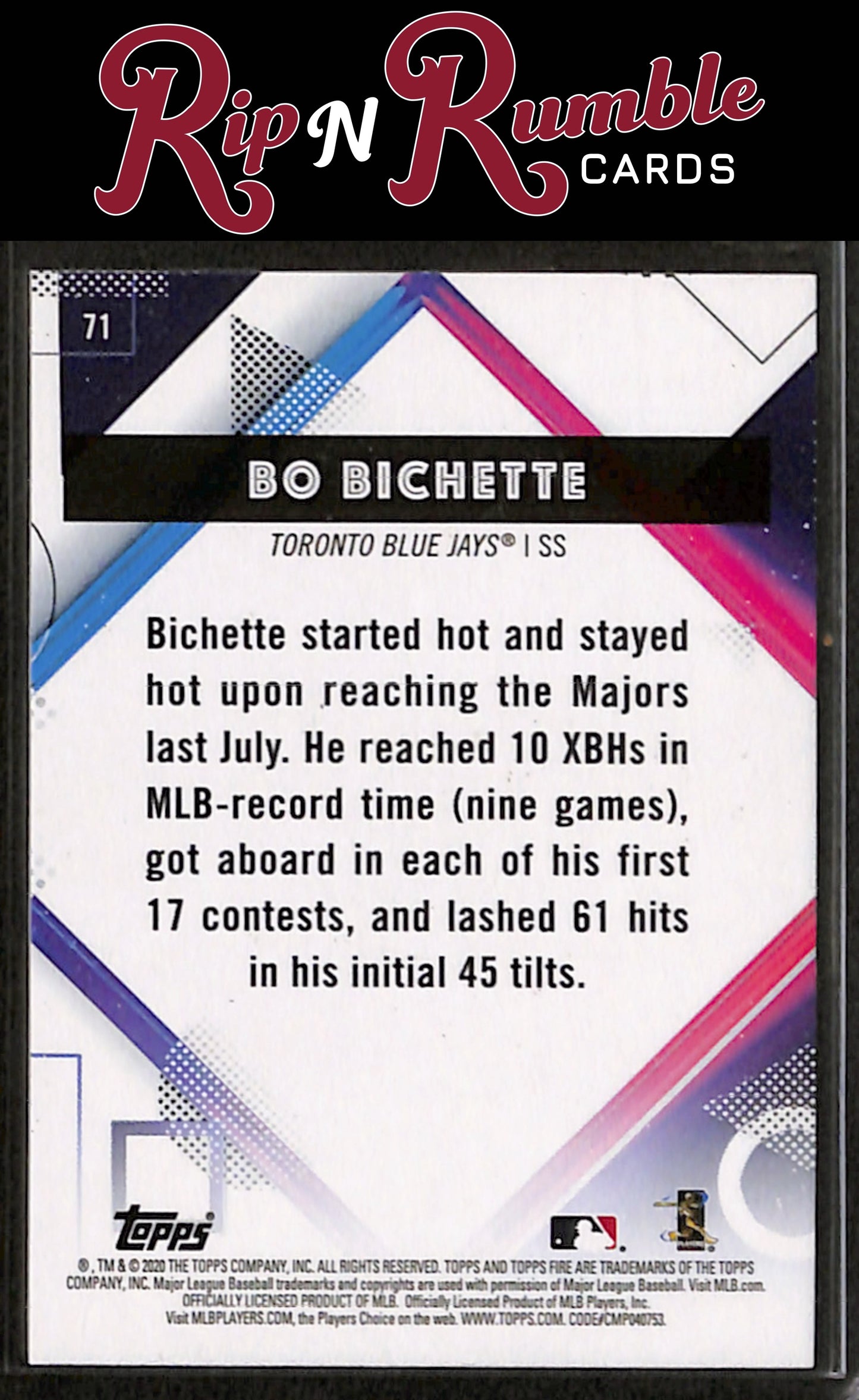 2020 Topps Fire Bo Bichette Gold Minted #71