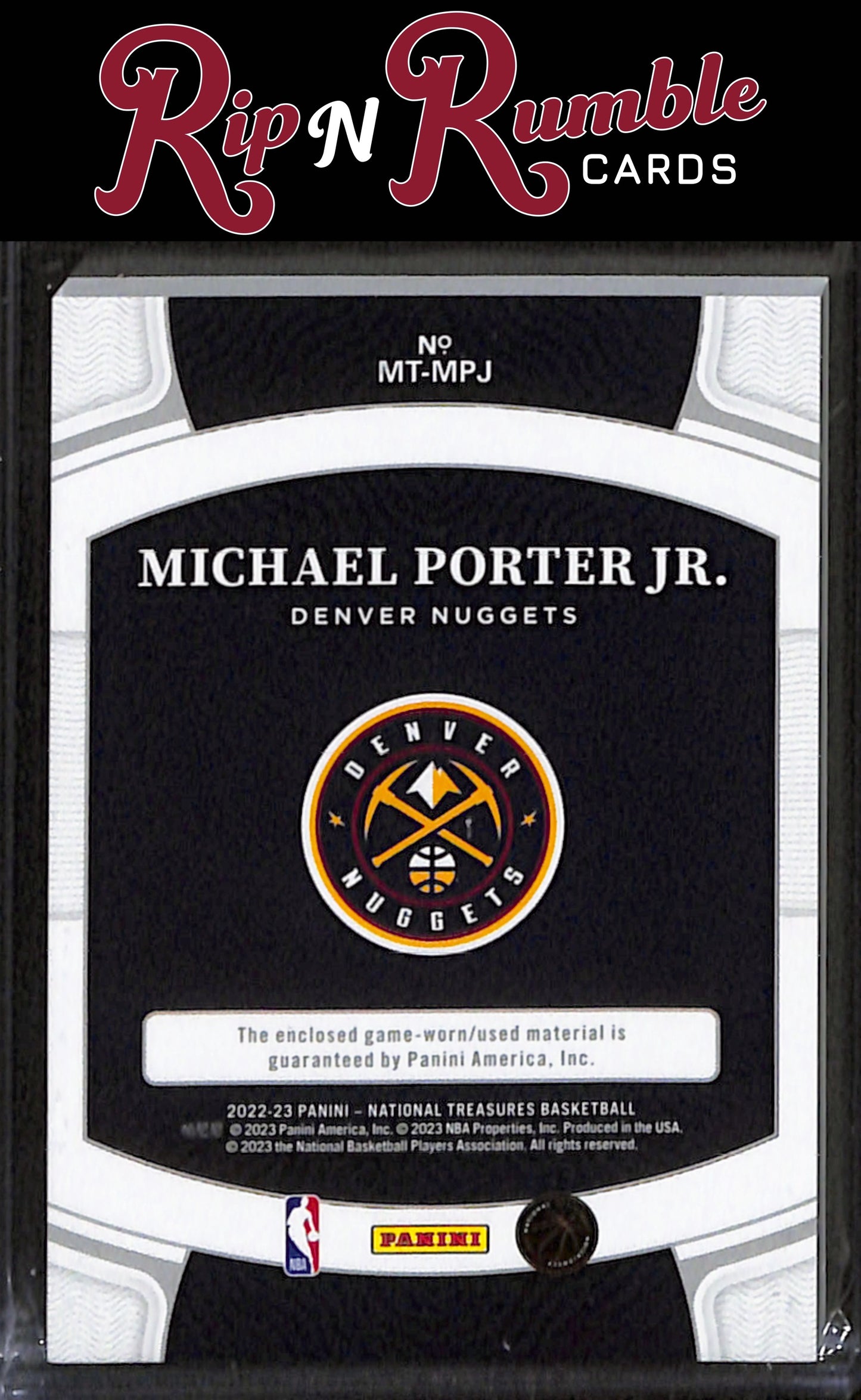 2022-23 National Treasures Michael Porter Jr. Material Treasure Prime /25