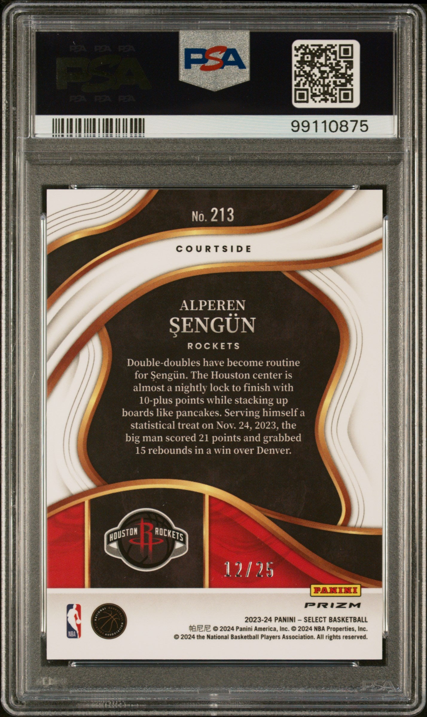2023 Panini Select Courtside Alperen Sengun Blue Disco /25 #213 PSA 10