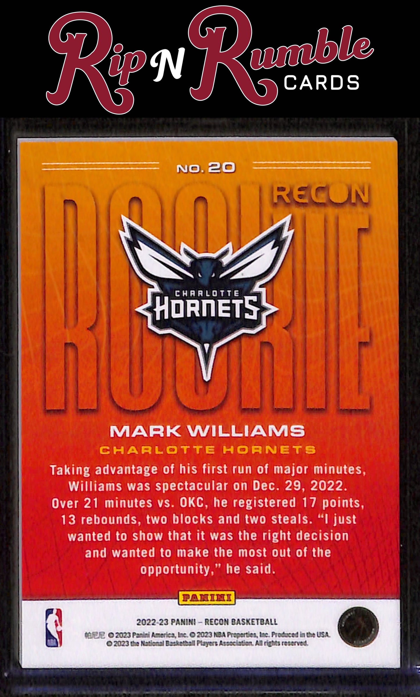 2022-23 Recon Mark Williams Rookie Recon #20