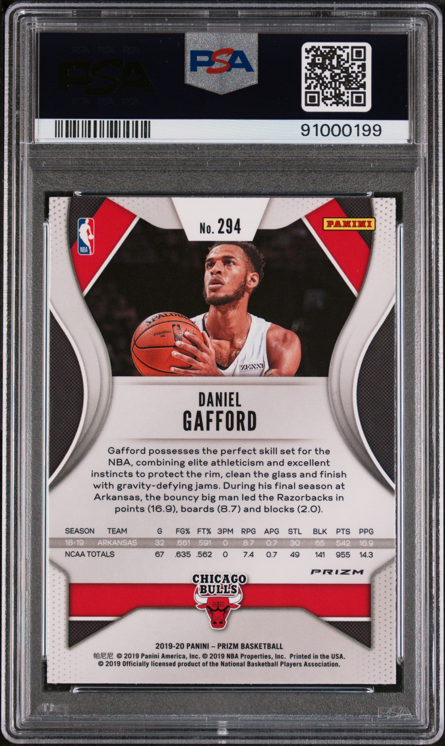 Daniel Gafford 2019 Panini Prizm Pink Ice #294 PSA 8 RC