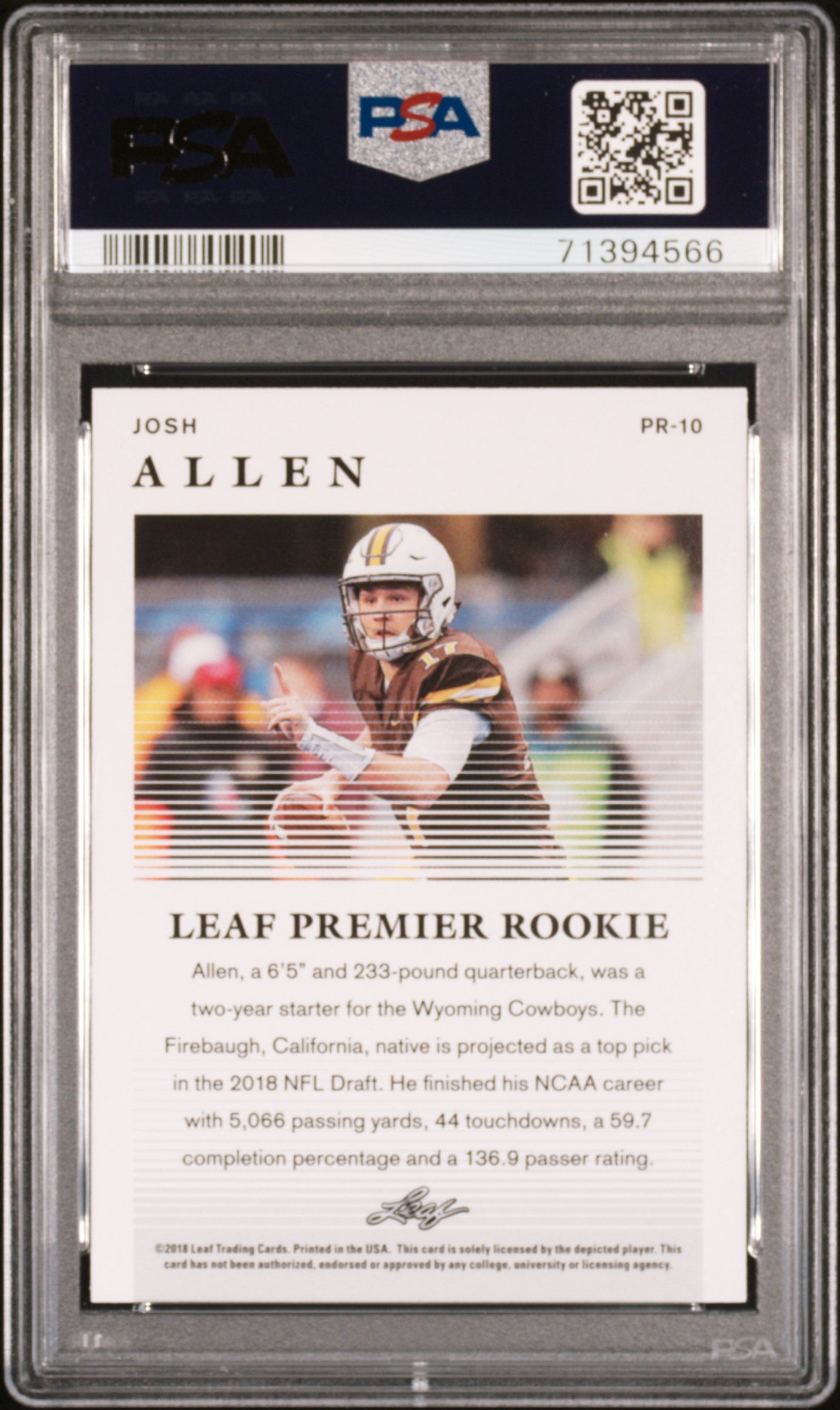 2018 Leaf Special Release Josh Allen Premier Rookie #PR-10 PSA 9