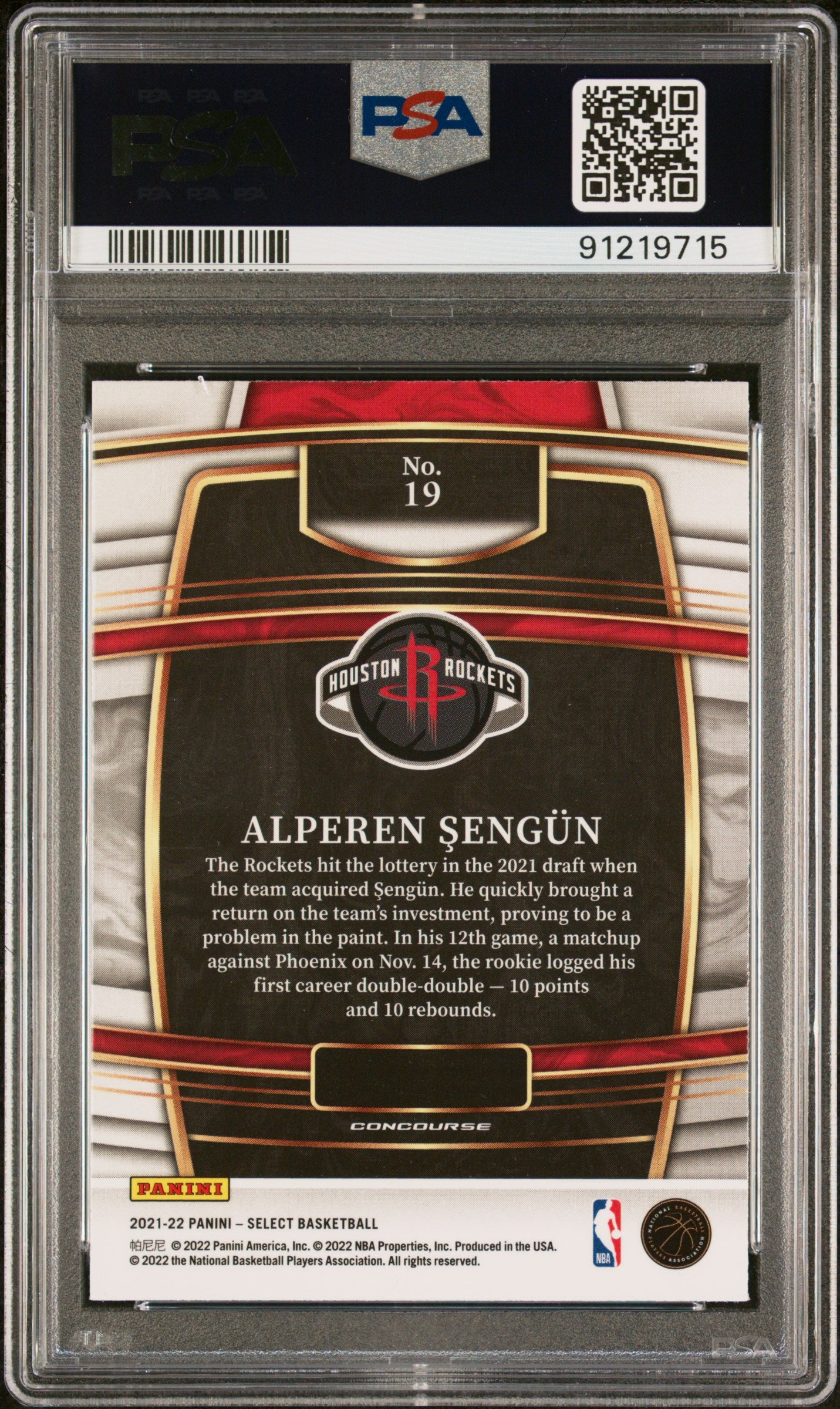 Alperen Sengun 2021 Panini Select #19 PSA 8 RC