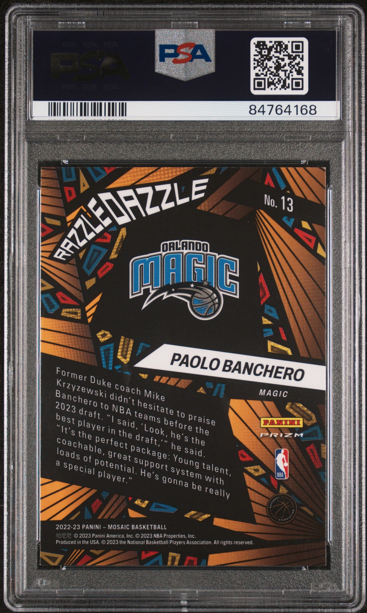 2022 Panini Mosaic Paolo Banchero Razzle Dazzle #13 RC PSA 9