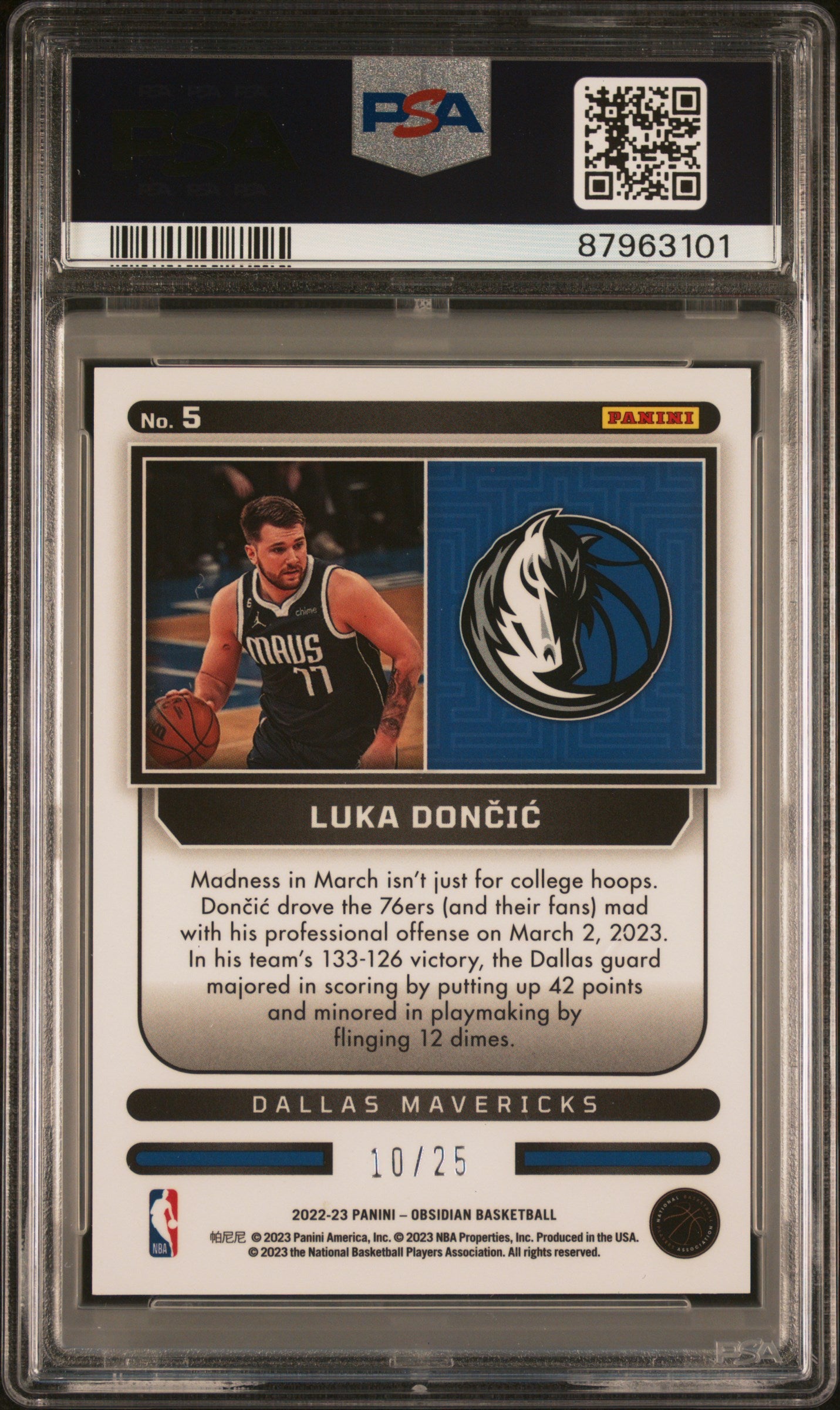 2022 Panini Obsidian Luka Doncic Supernova Green /25 #5 PSA 9
