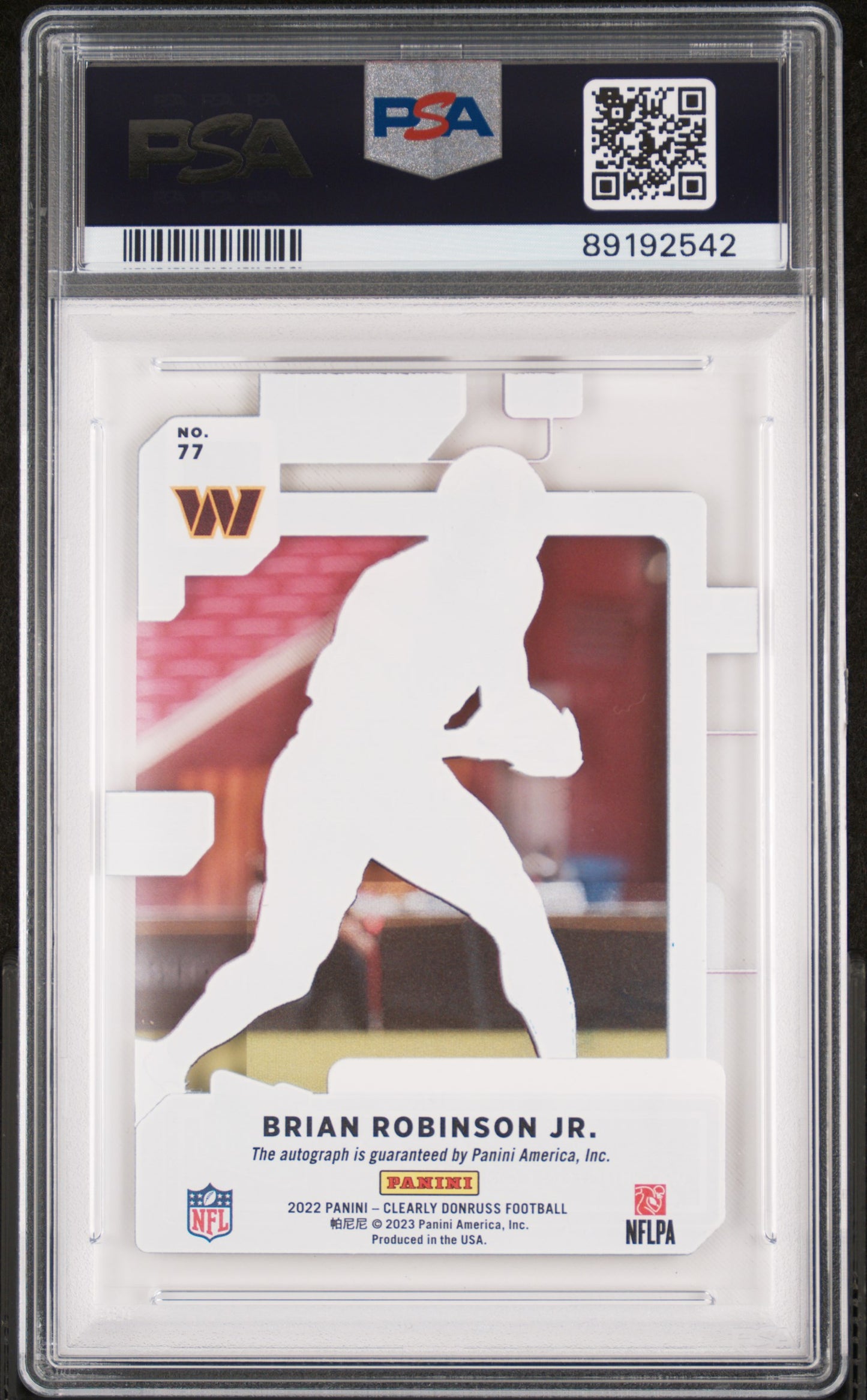 2022 Panini Clearly Donruss Brian Robinson JR. Autograph #77 PSA 9