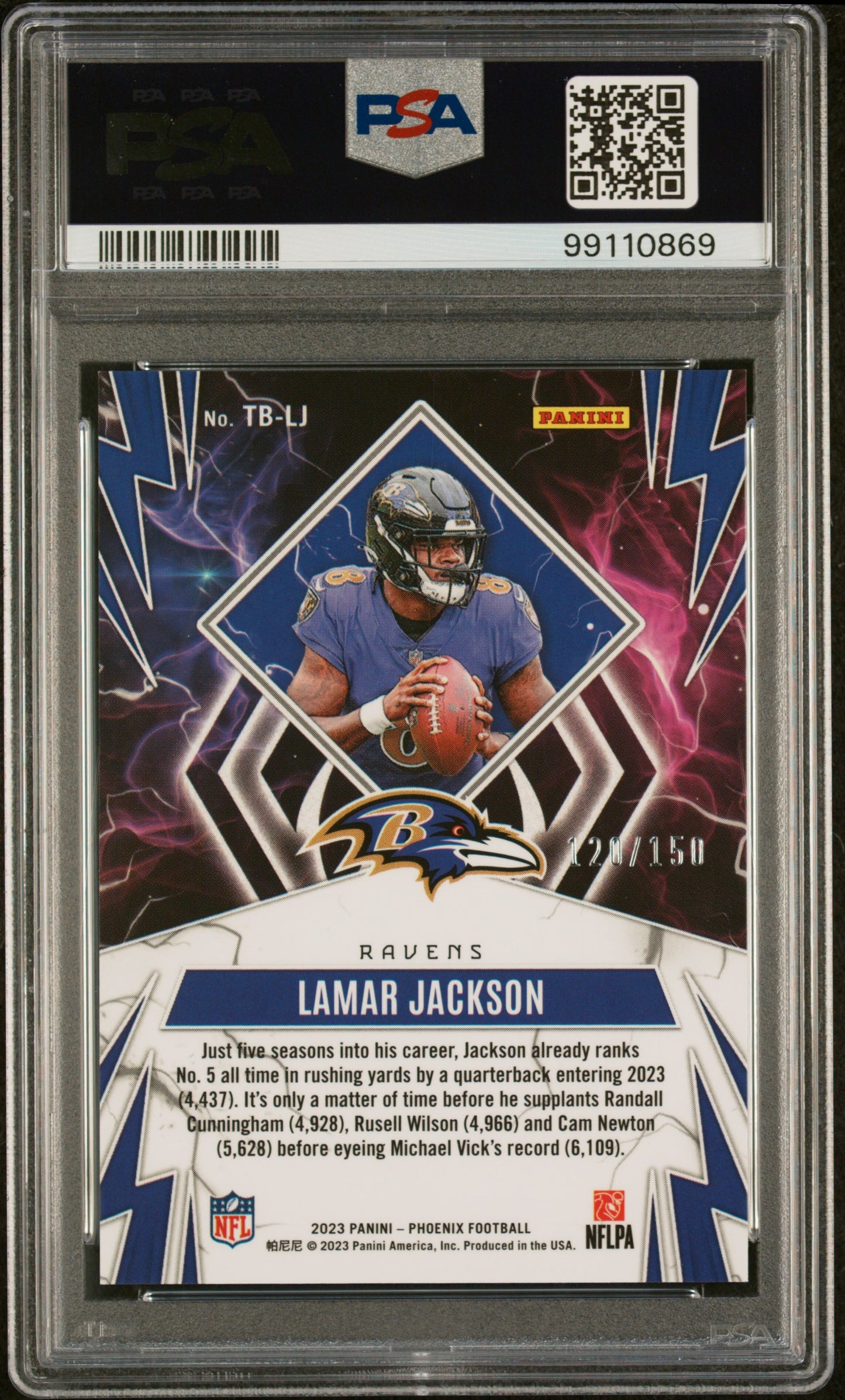 2023 Panini Phoenix Lamar Jackson Thunderbirds Lava /150 #TBLJ PSA 8