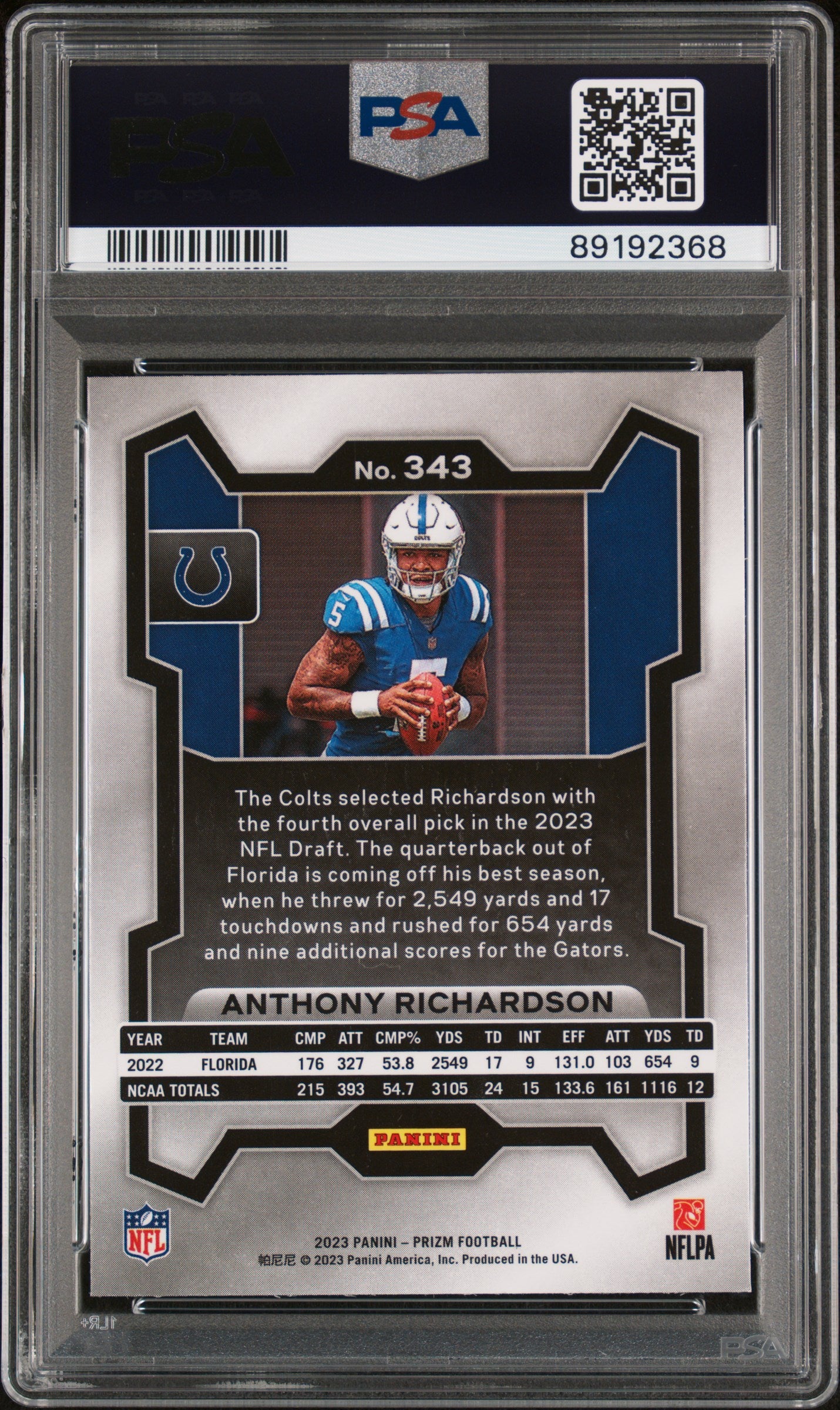 2023 Panini Prizm Anthony Richardson #343 PSA 9