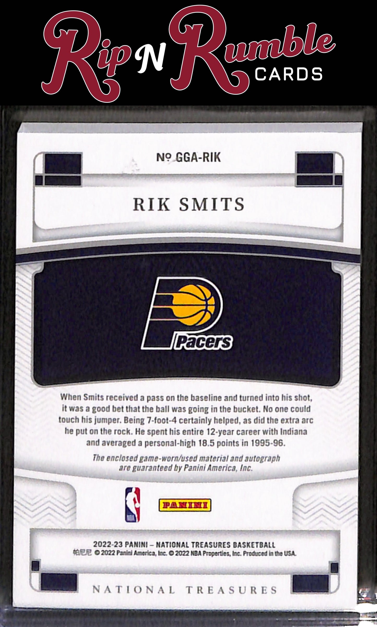 2022-23 National Treasures Rik Smits Game Gear Autographs /99 #GGA-RIK