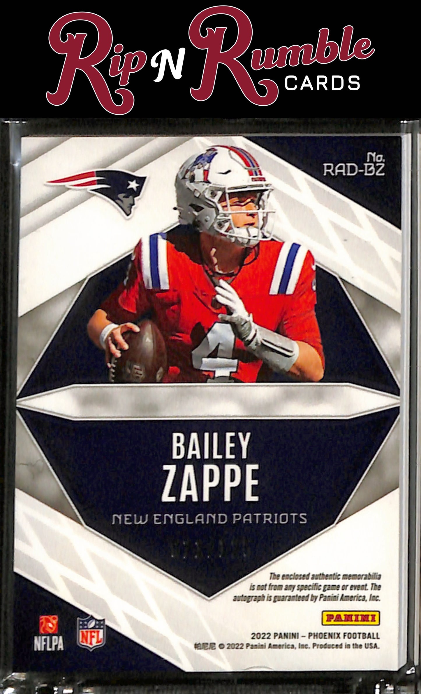 2022 Panini Phoenix Bailey Zappe Rookie Auto Dual Jersey Orange /125 #RAD-BZ