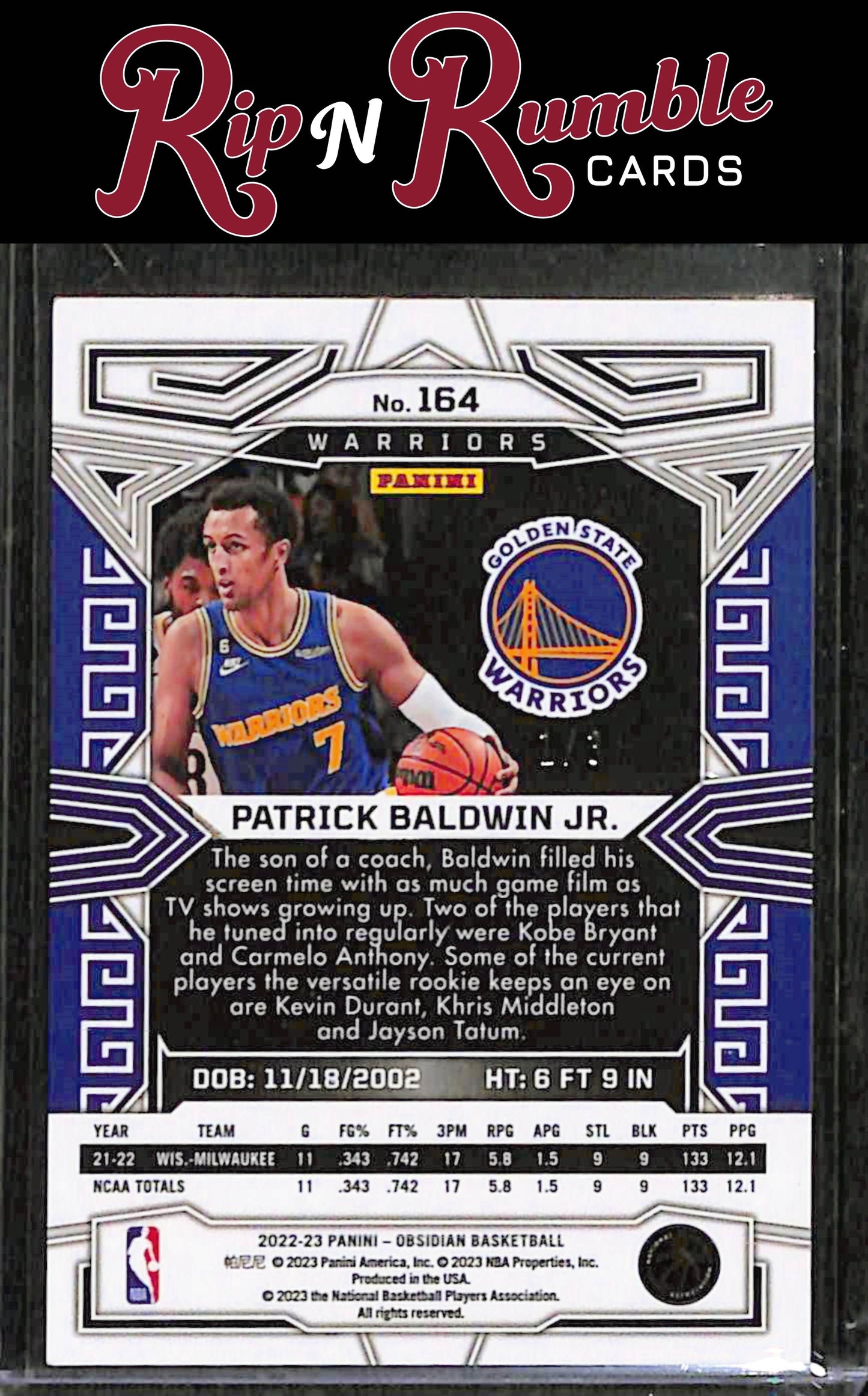 2022-23 Obsidian Patrick Baldwin Jr. Electric Etch Contra FOTL /3 #164