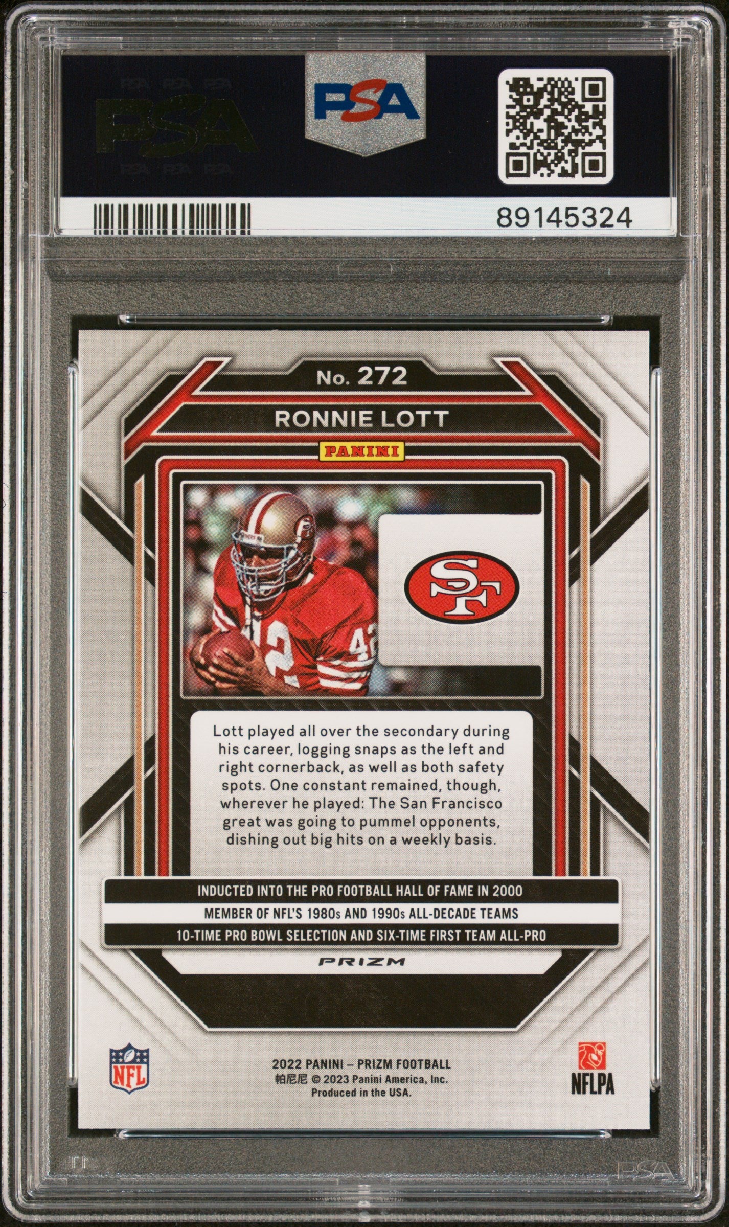 2022 Panini Prizm Ronnie Lott Black & Red Checker #272 PSA 9