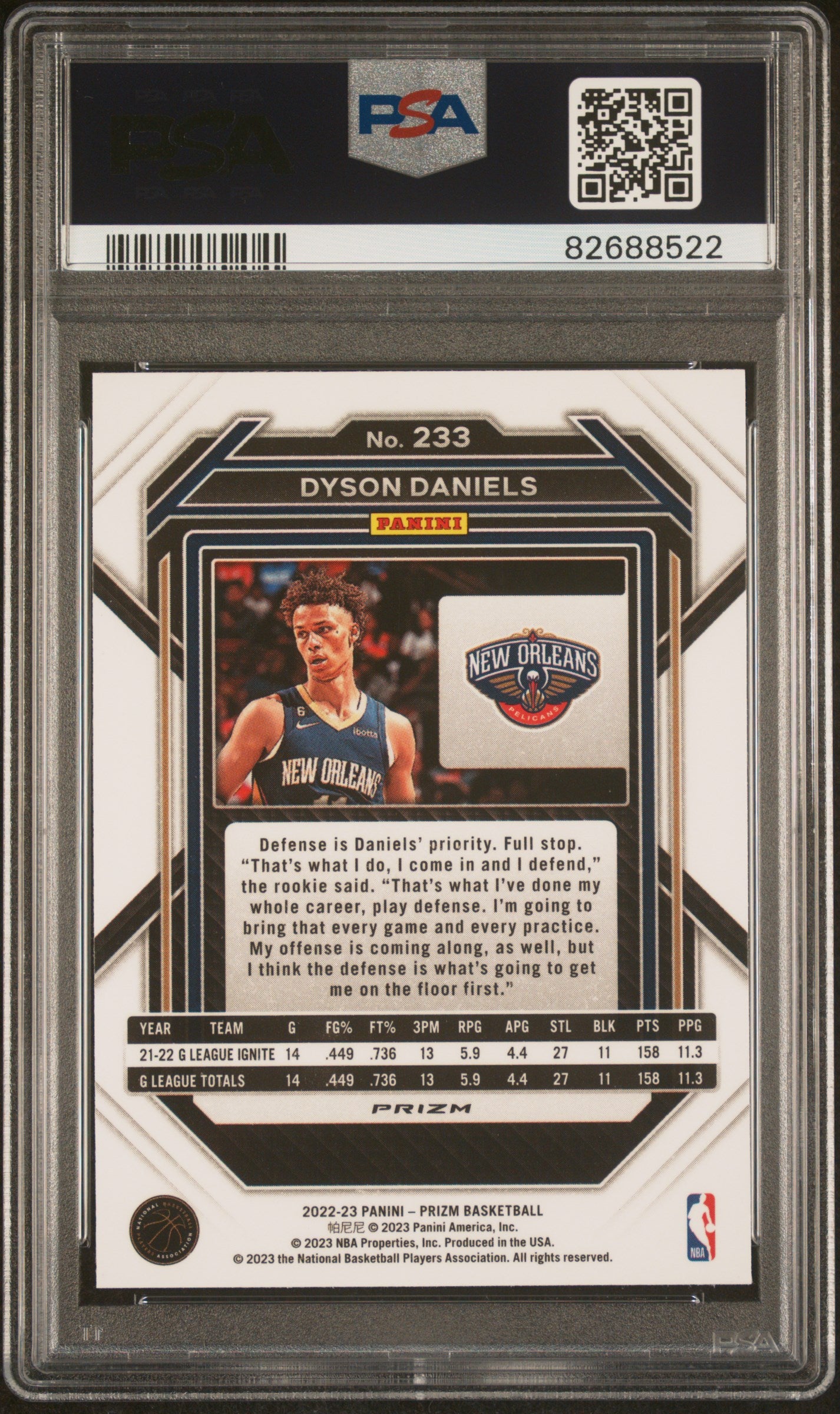 2022 Panini Prizm Dyson Daniels Silver #233 RC PSA 9