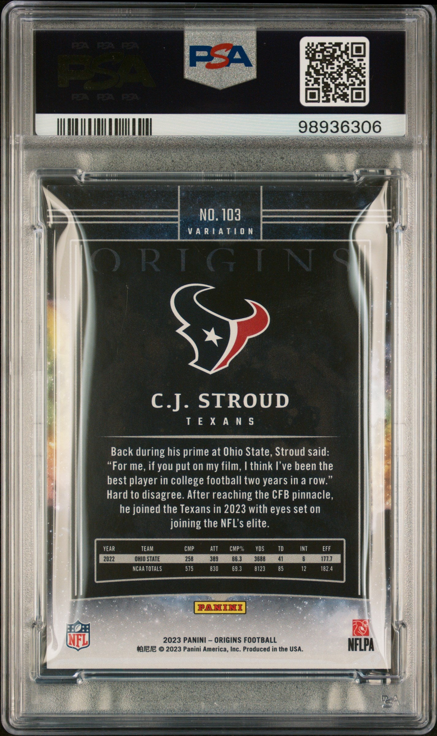 2023 Panini Origins CJ Stroud Variation #103 RC PSA 9