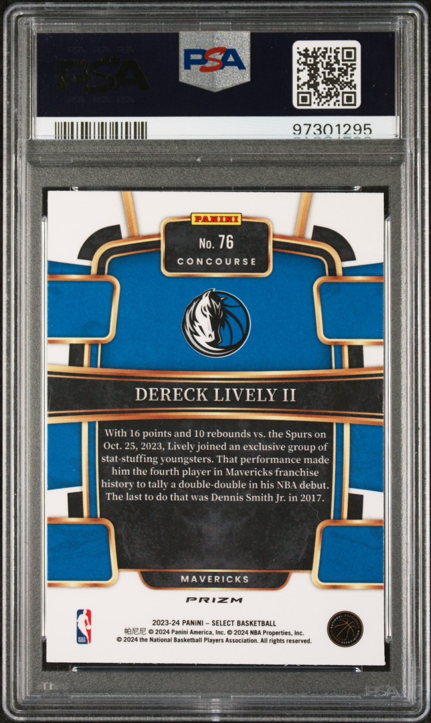 Dereck Lively II 2023 Panini Select Zebra Prizm #76 PSA 8 RC