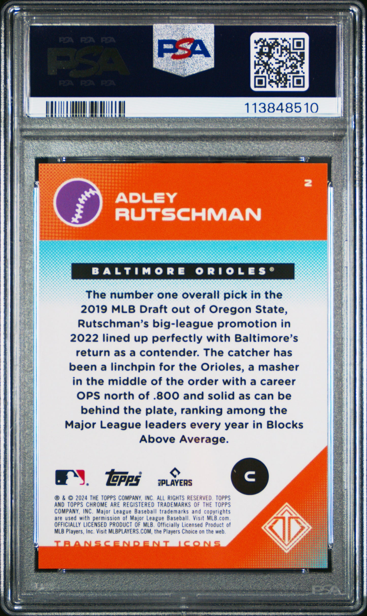 2024 Topps Transcendent Adley Rutschman Orange Refractor /25 #2 PSA 9