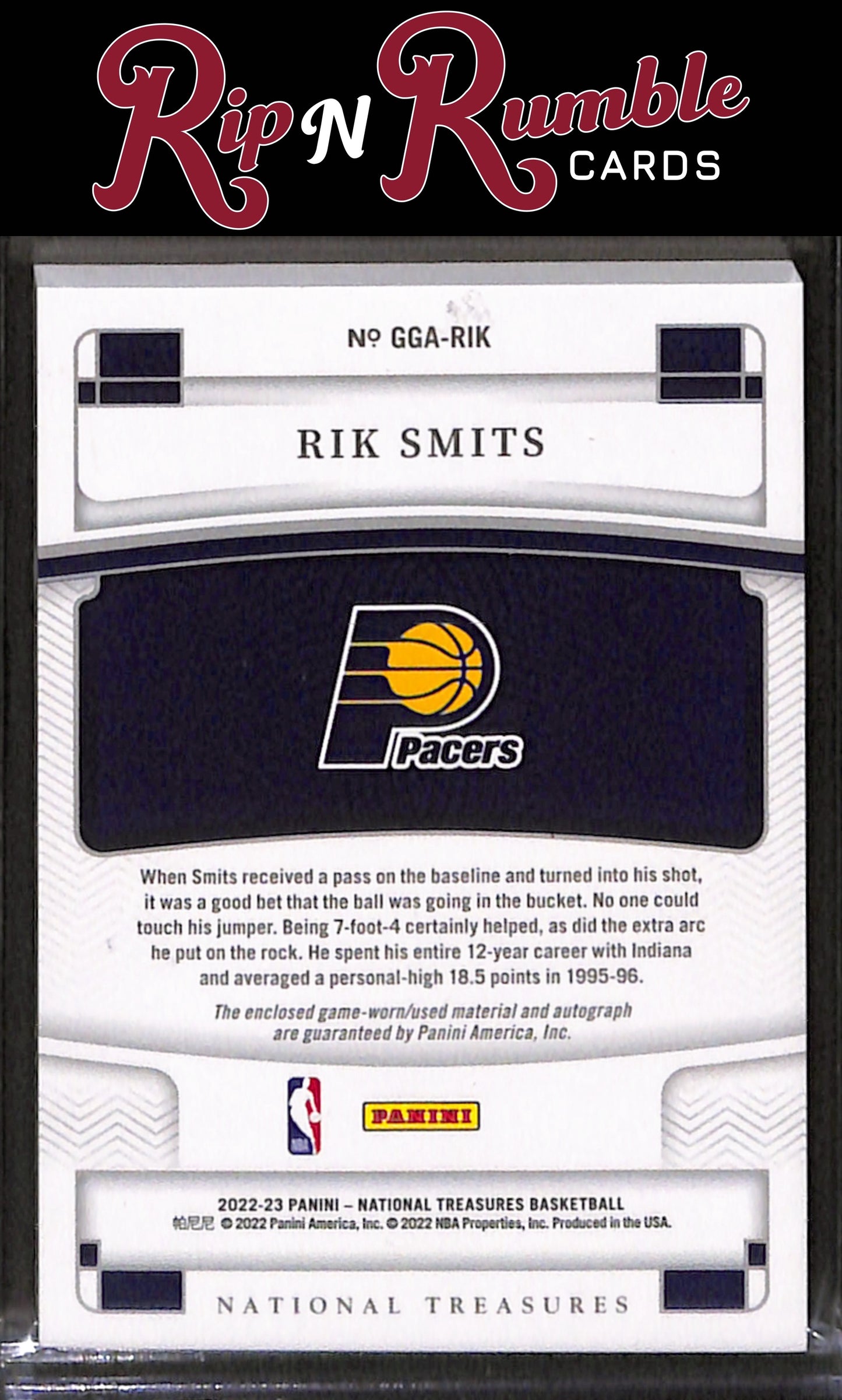 2022-23 National Treasures Rik Smits Game Gear Autographs /99 #GGA-RIK