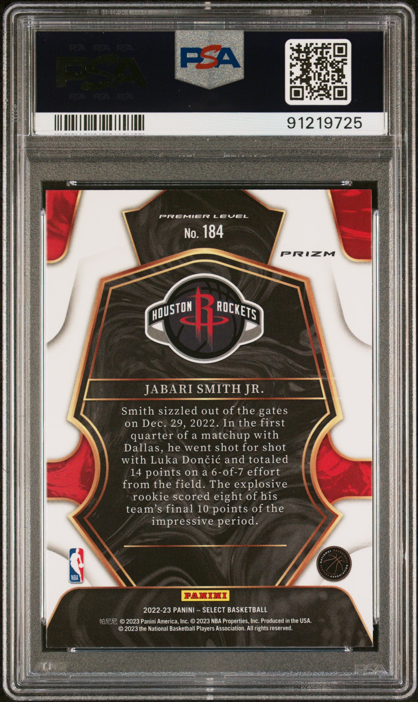 Jabari Smith JR. 2022 Panini Select Silver #184 PSA 9 RC