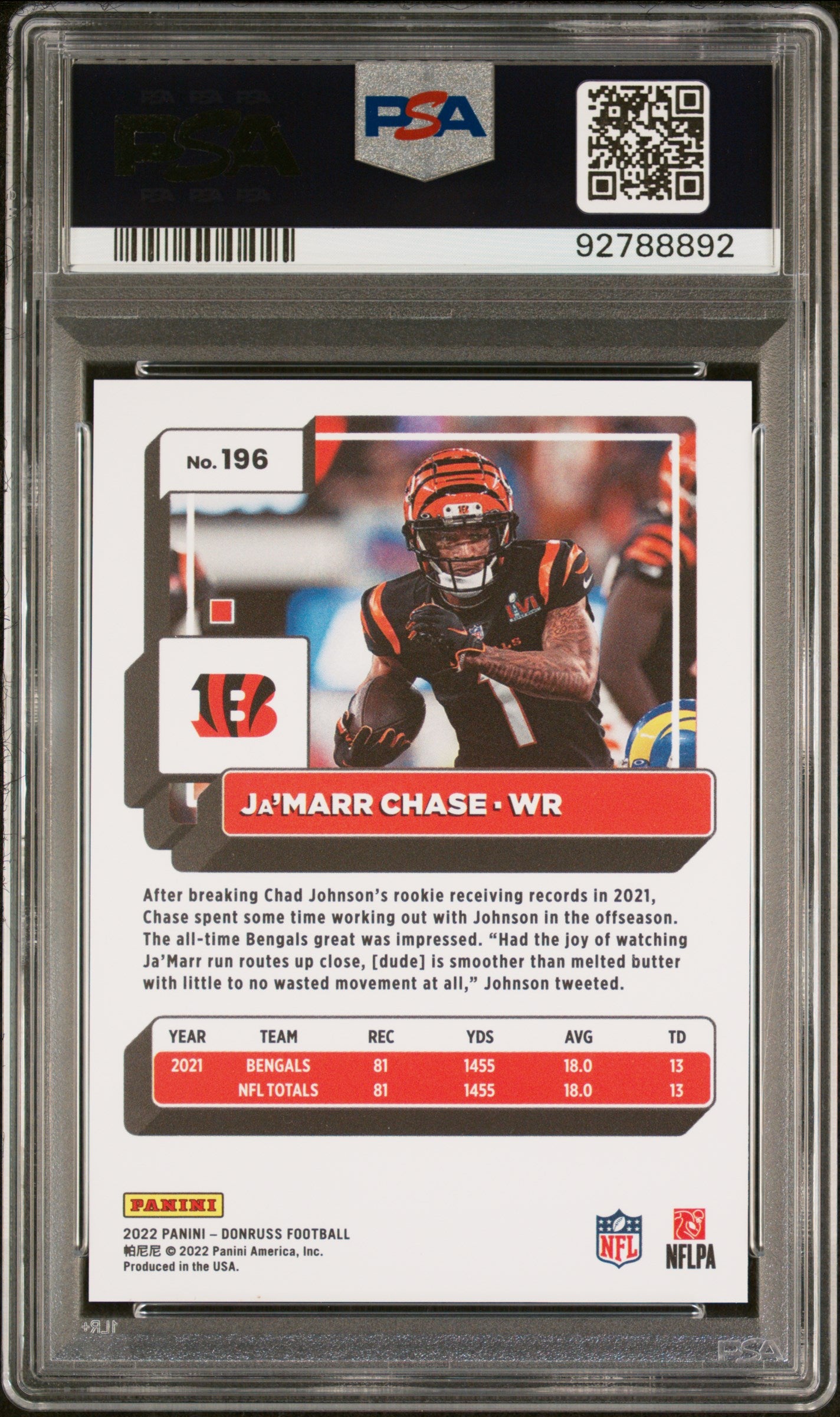 2022 Panini Donruss Ja'marr Chase Press Proof Premium #196 PSA 9