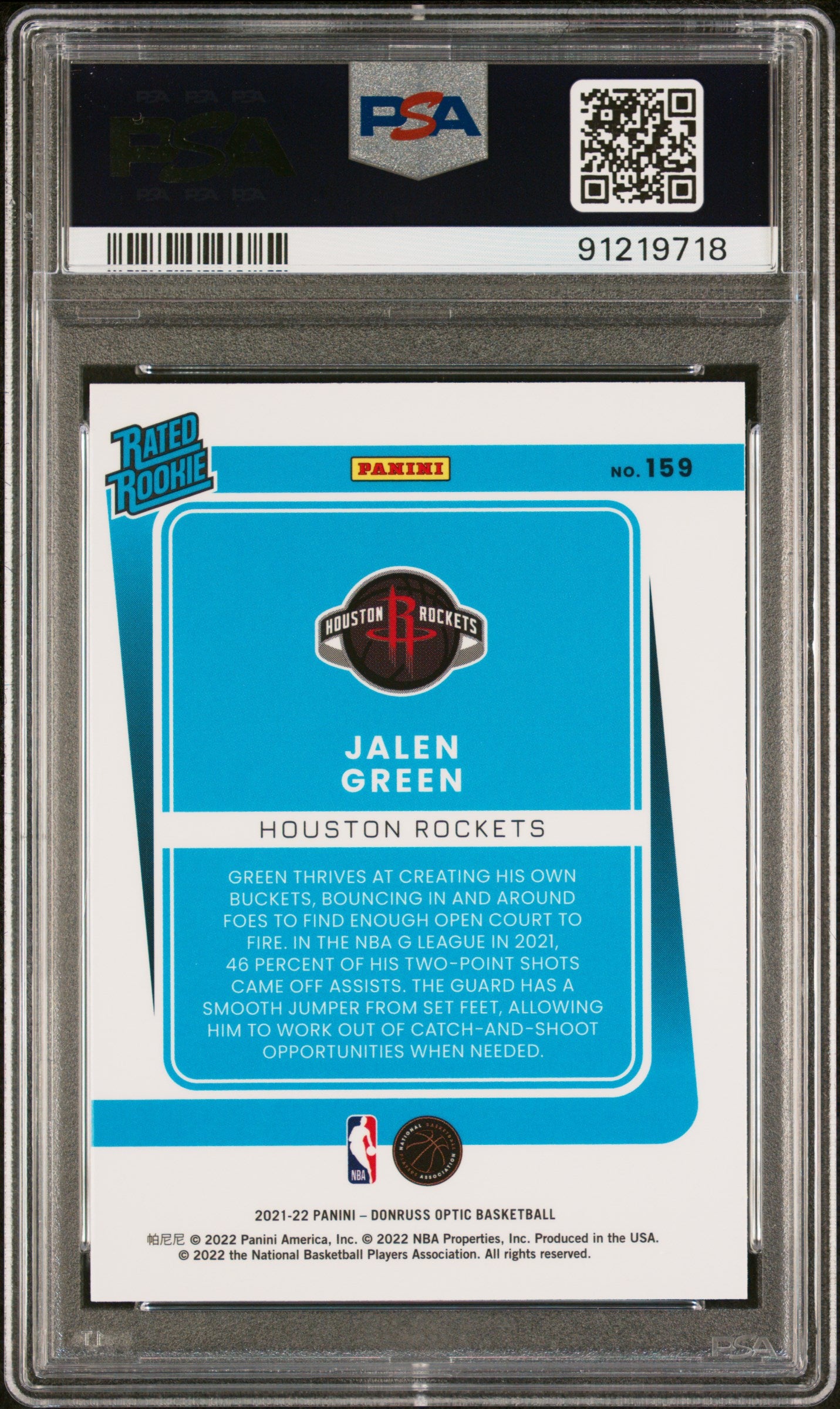 2021 Panini Donruss Optic Jalen Green #159 PSA 10