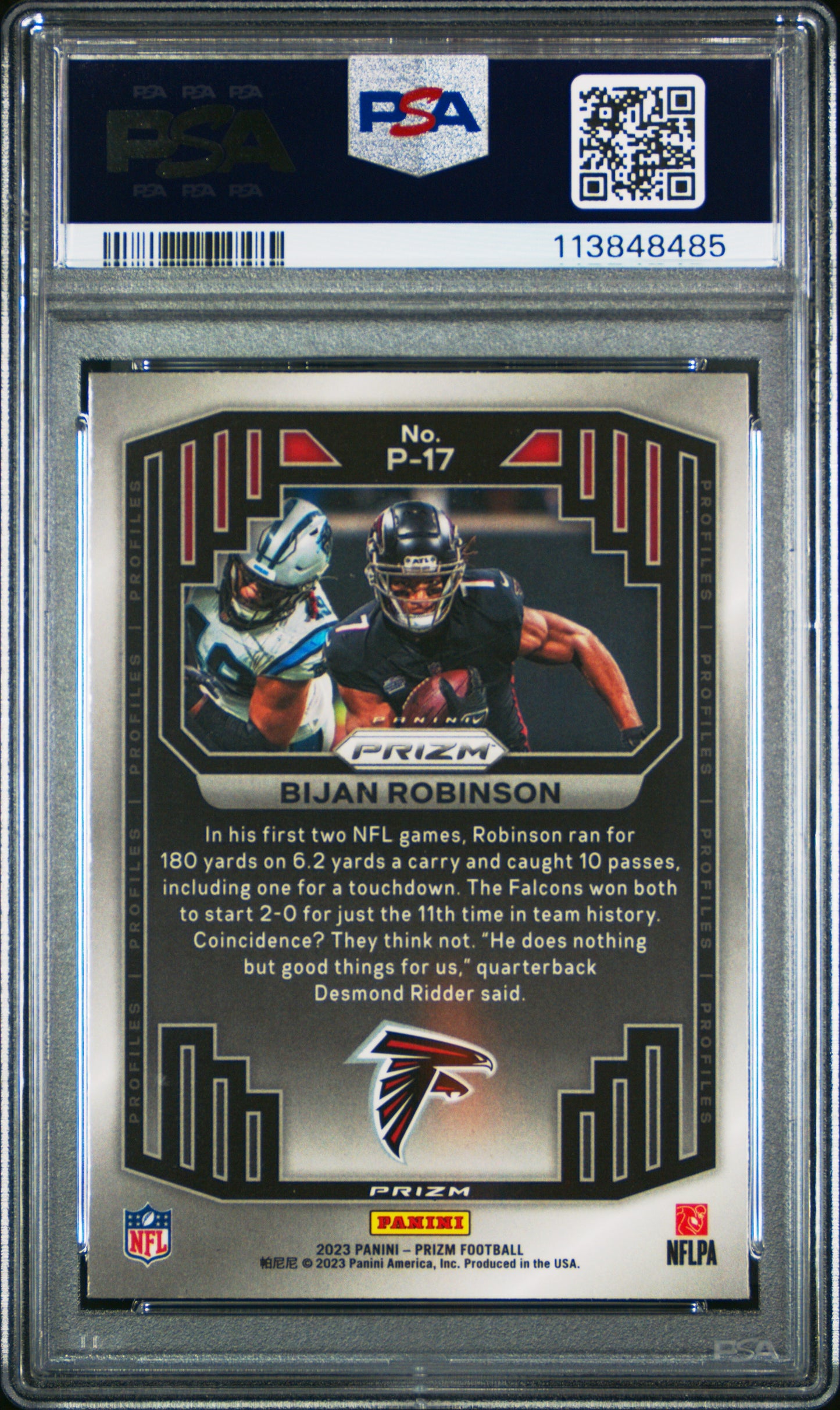 2023 Panini Prizm Bijan Robinson Profiles RC #P17 PSA 9