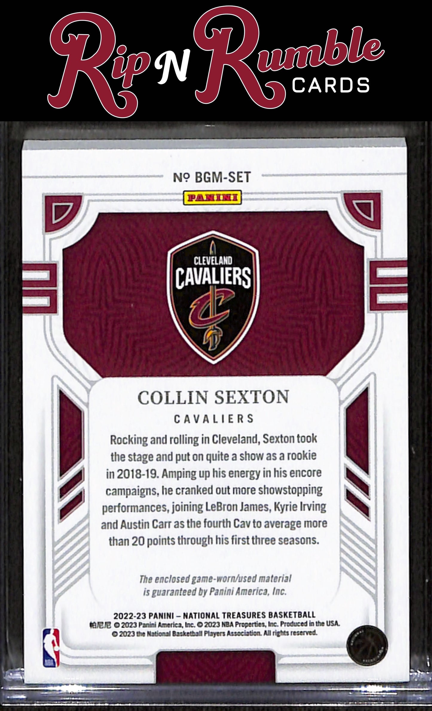 2022-23 Panini National Treasures Collin Sexton Biography Materials /99 #BGM-SET