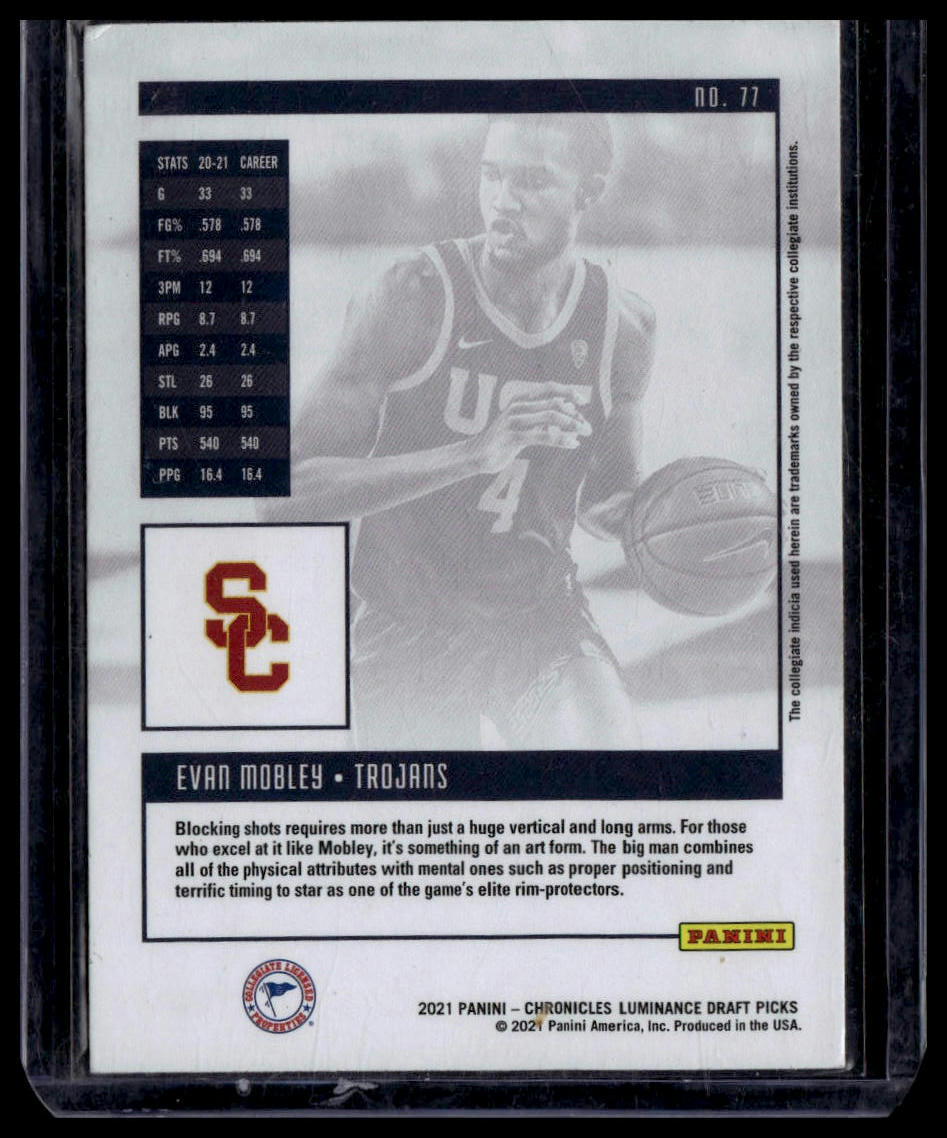 2021-22 Panini Chronicles Draft Picks Evan Mobley Luminance #77