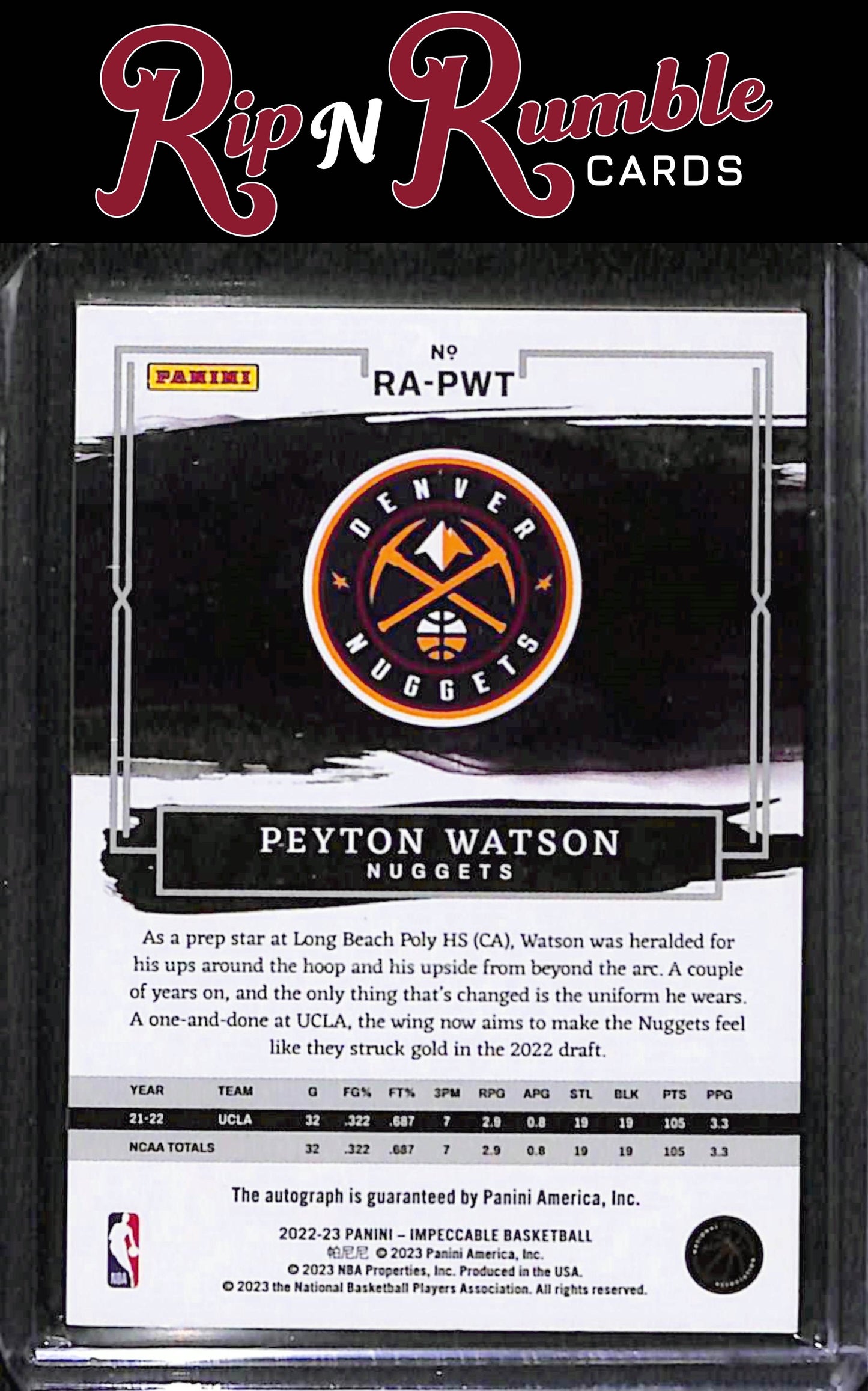 2022-23 Impeccable Peyton Watson Rookie Autographs /99 #RA-PYW