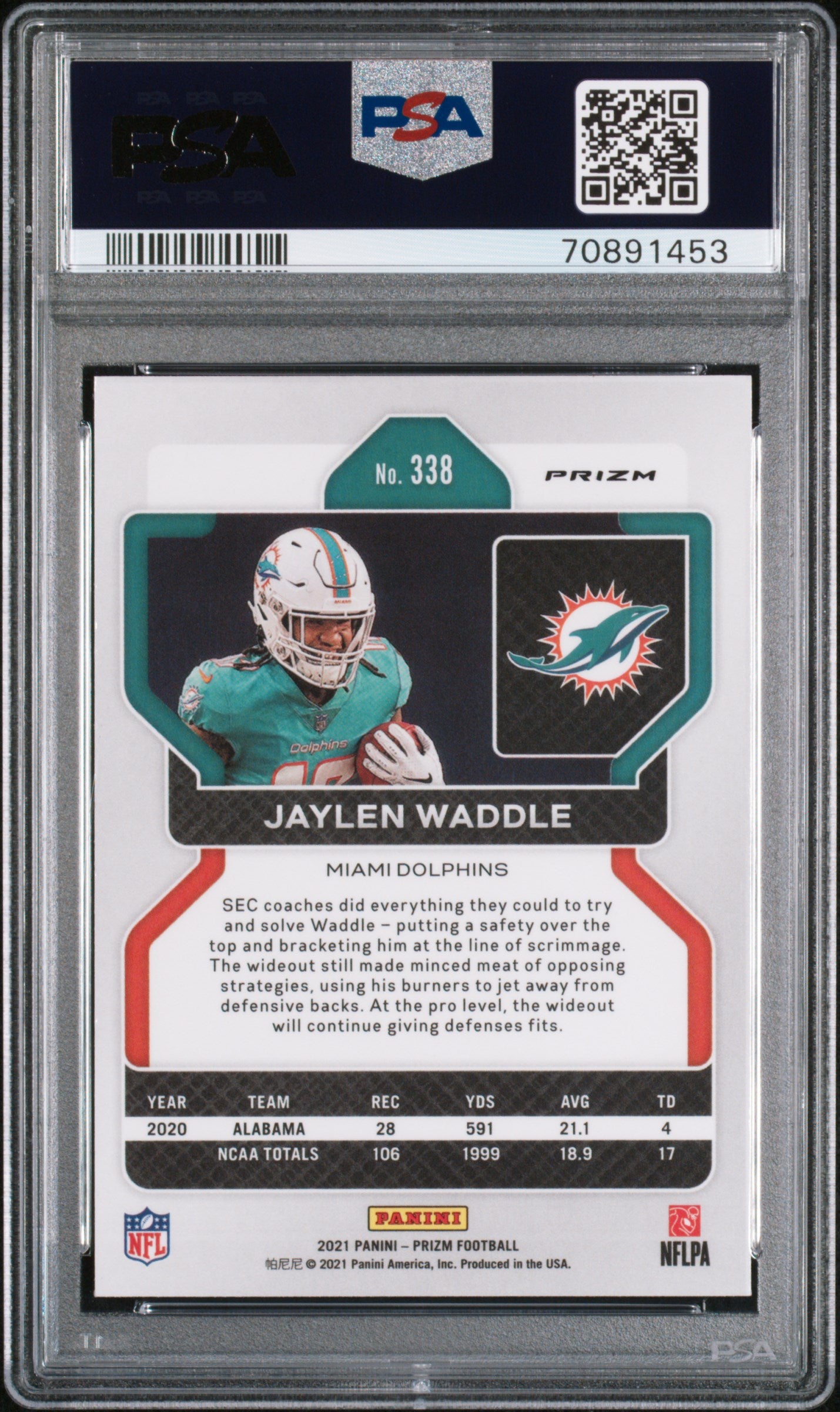 2021 Panini Prizm Jaylen Waddle Pink Prizm #338 PSA 10