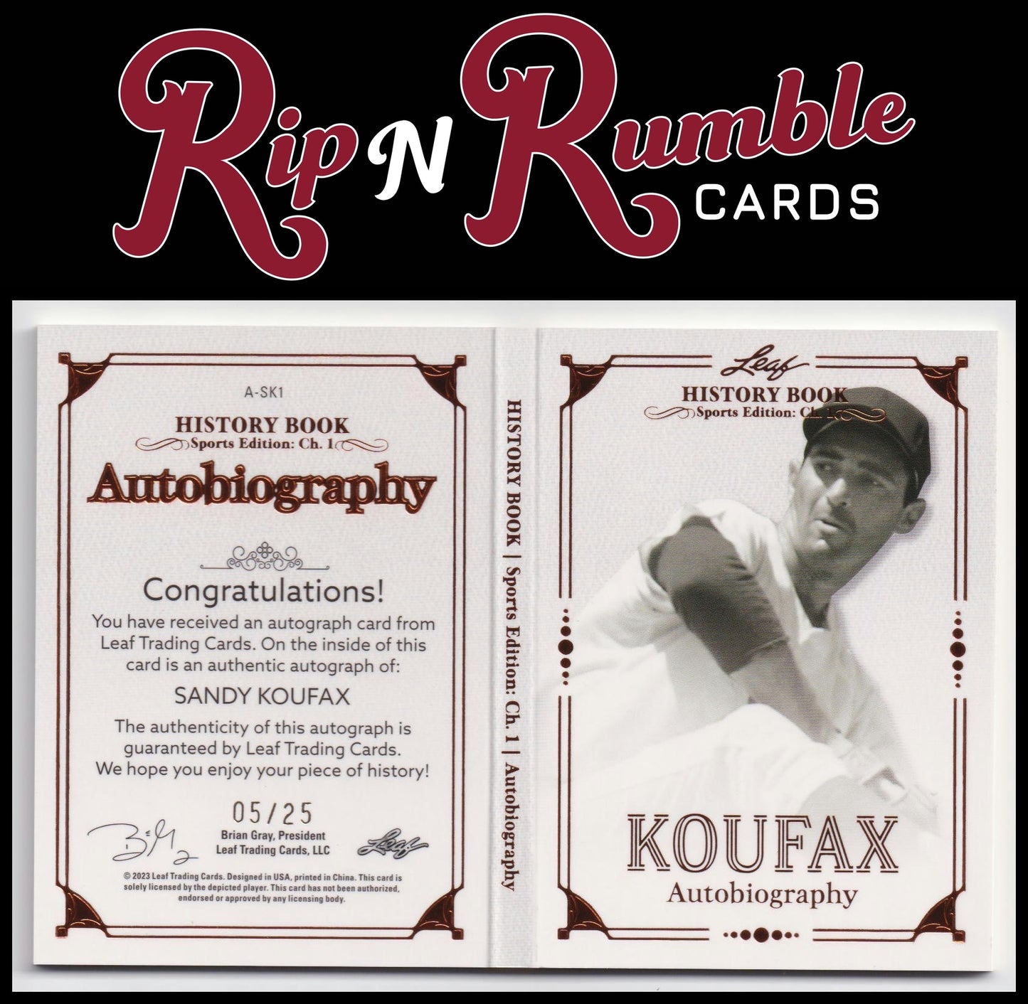 2023-24 History Book Chapter 1 Sandy Koufax Autobiography Bronze Holo Foil /25