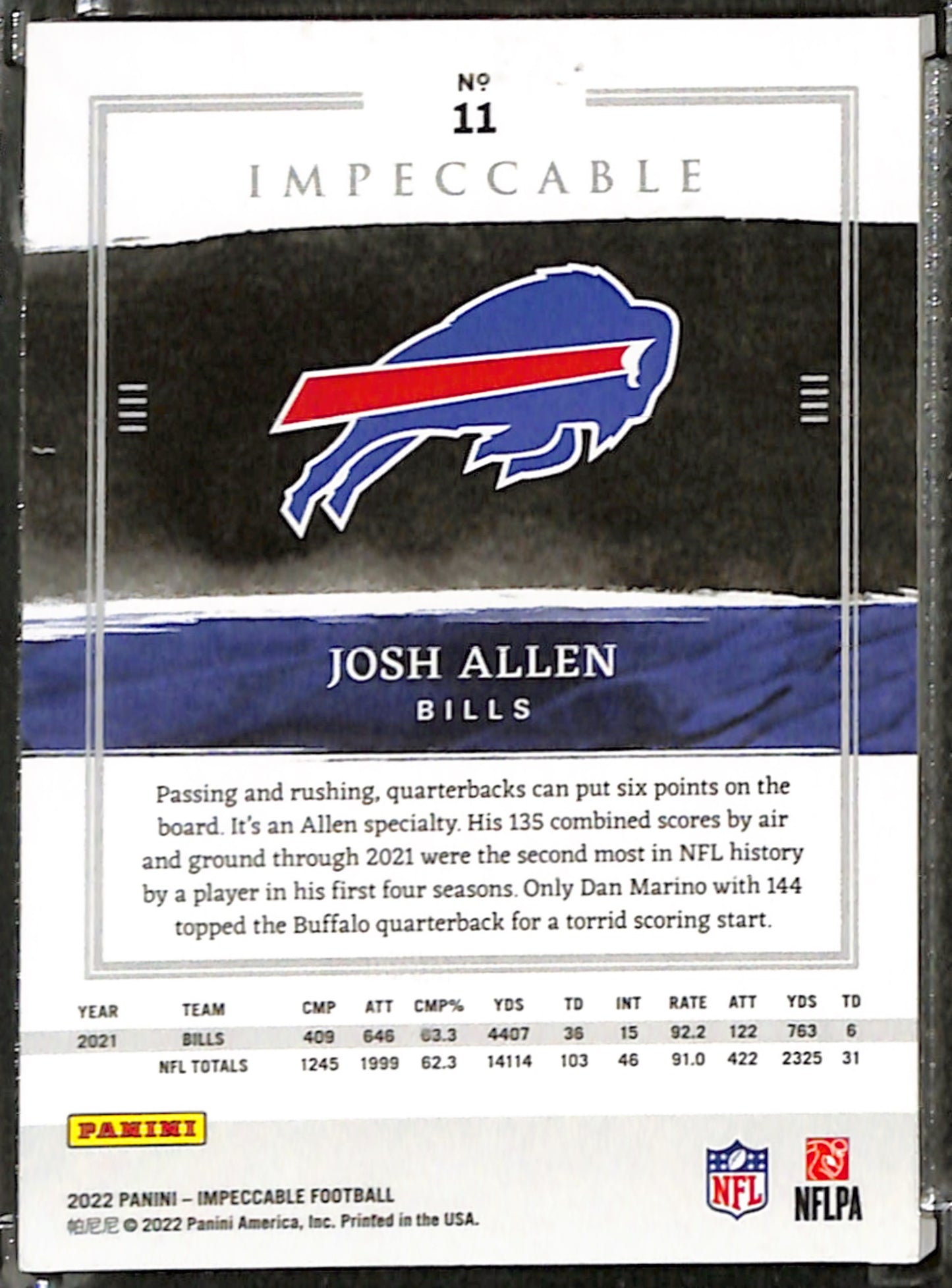 Josh Allen 2022 Panini Impeccable Gold /10 #11