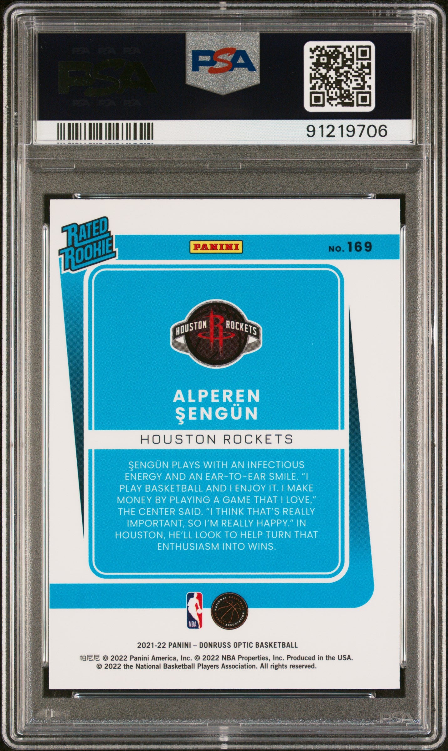 Alperen Sengun 2021 Panini Donruss Optic #169 PSA 9 RC