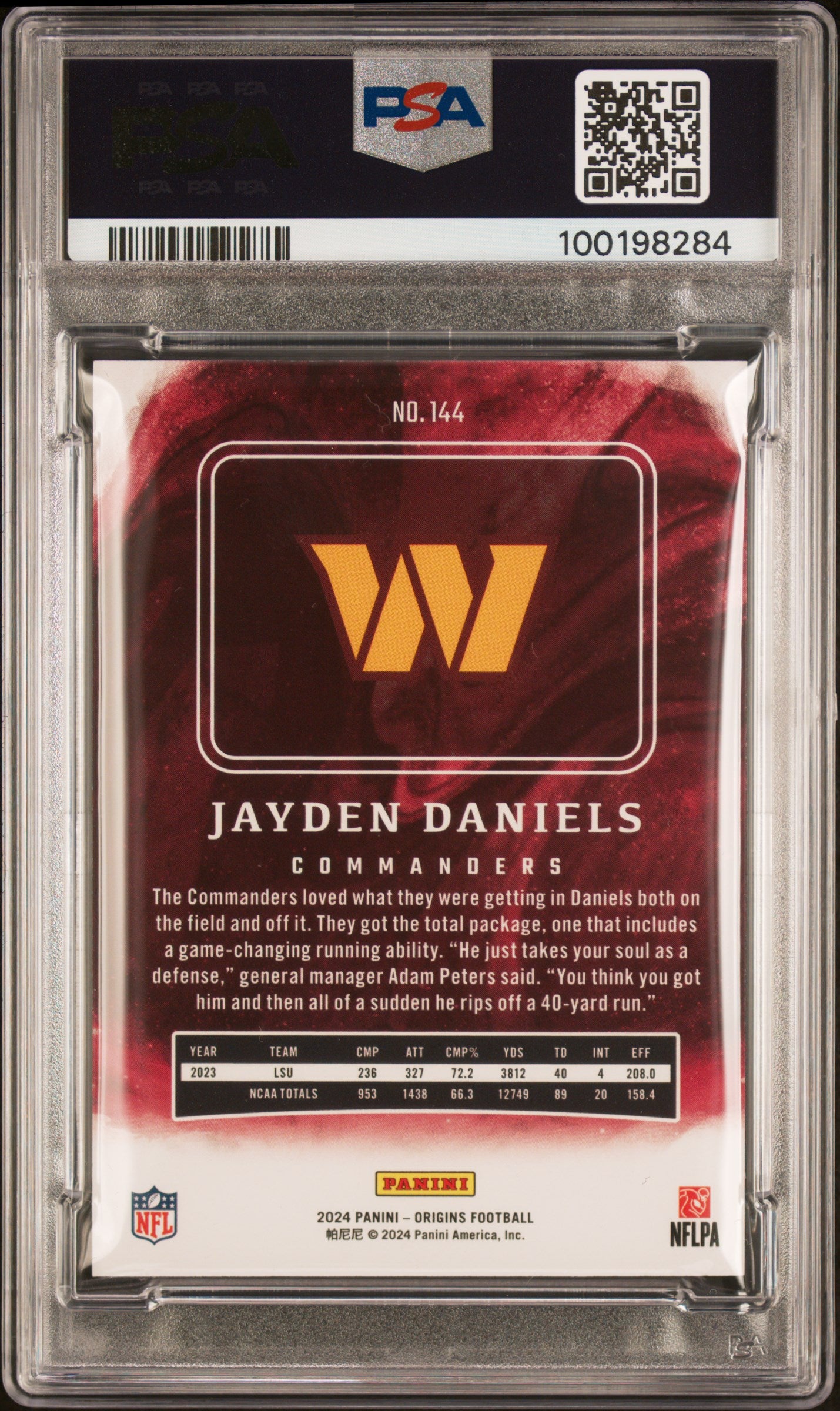 2024 Panini Origins Jayden Daniels RC #144 PSA 10