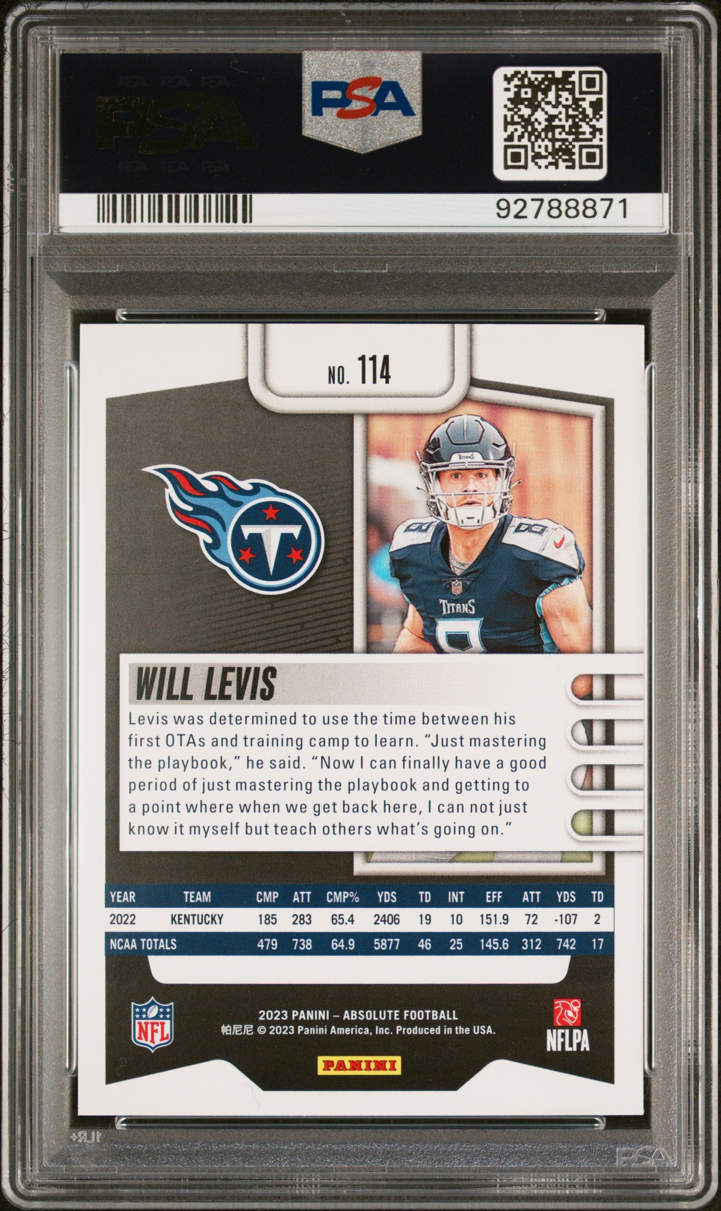 2023 Panini Absolute Will Levis #114 PSA 9